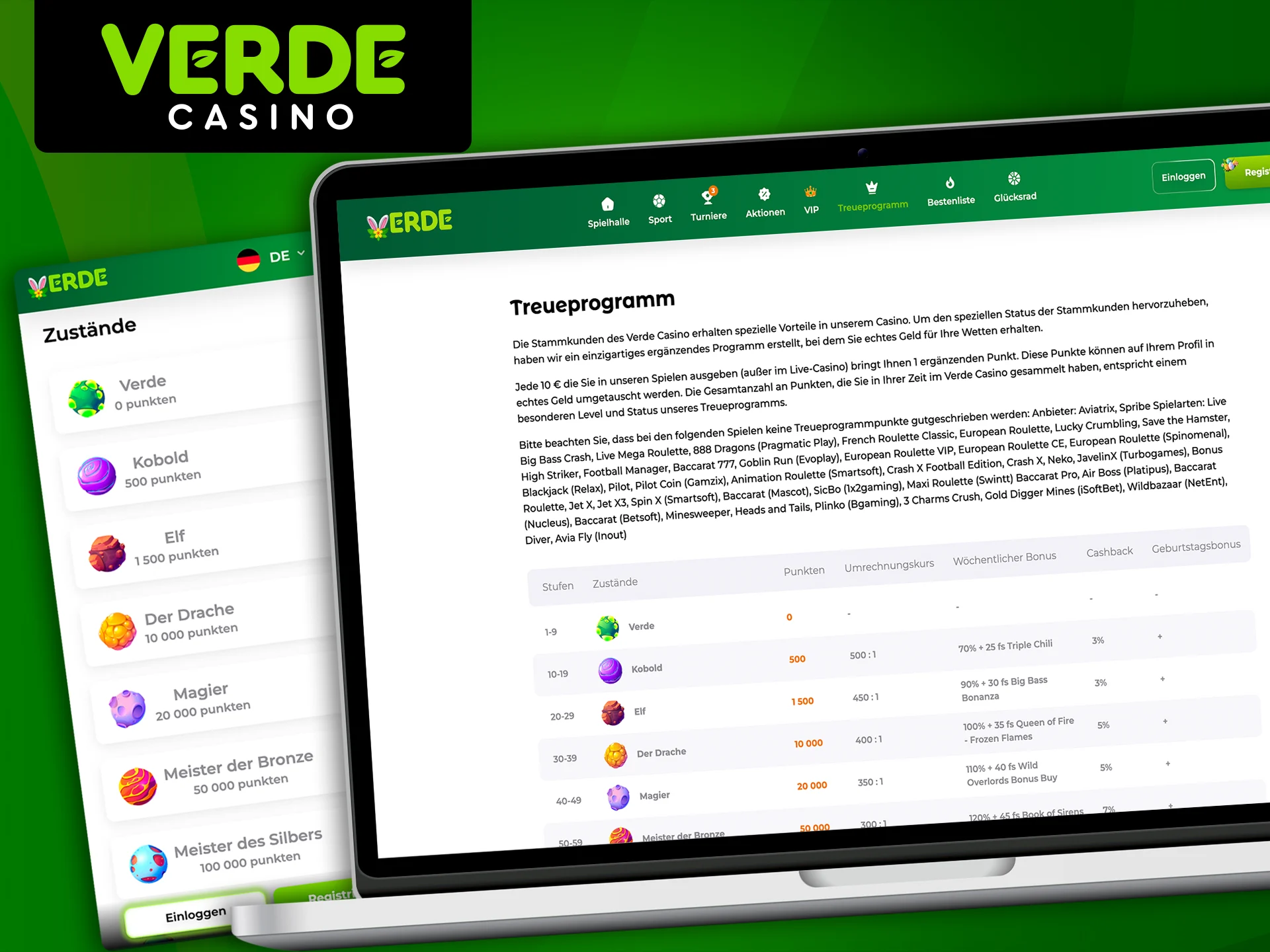 Erfahren Sie mehr über das Treueprogramm von Verde Casino.
