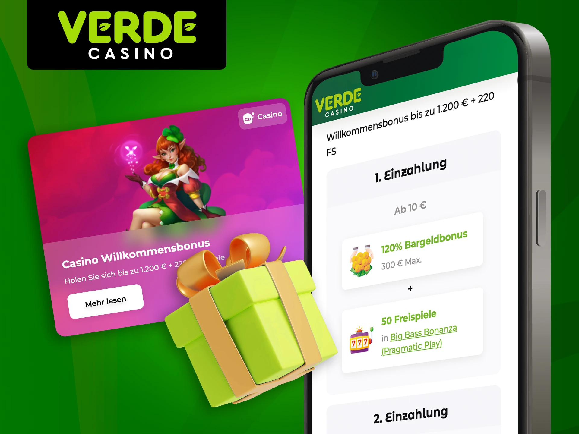 Lesen Sie mehr über das Willkommensbonuspaket in der Verde Casino-App.