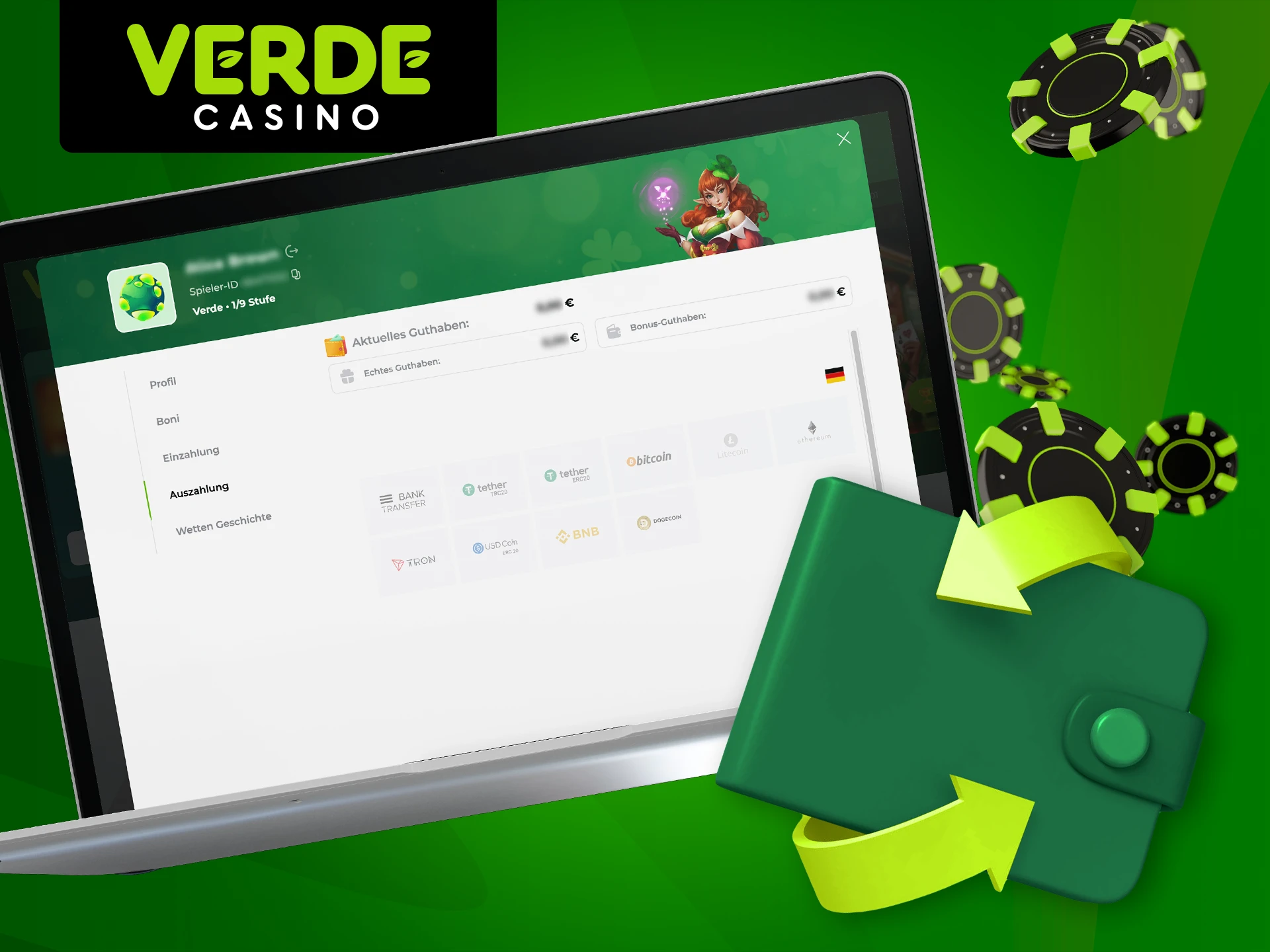 Erfahren Sie, wie Sie eine Auszahlung bei Verde Casino vornehmen können.