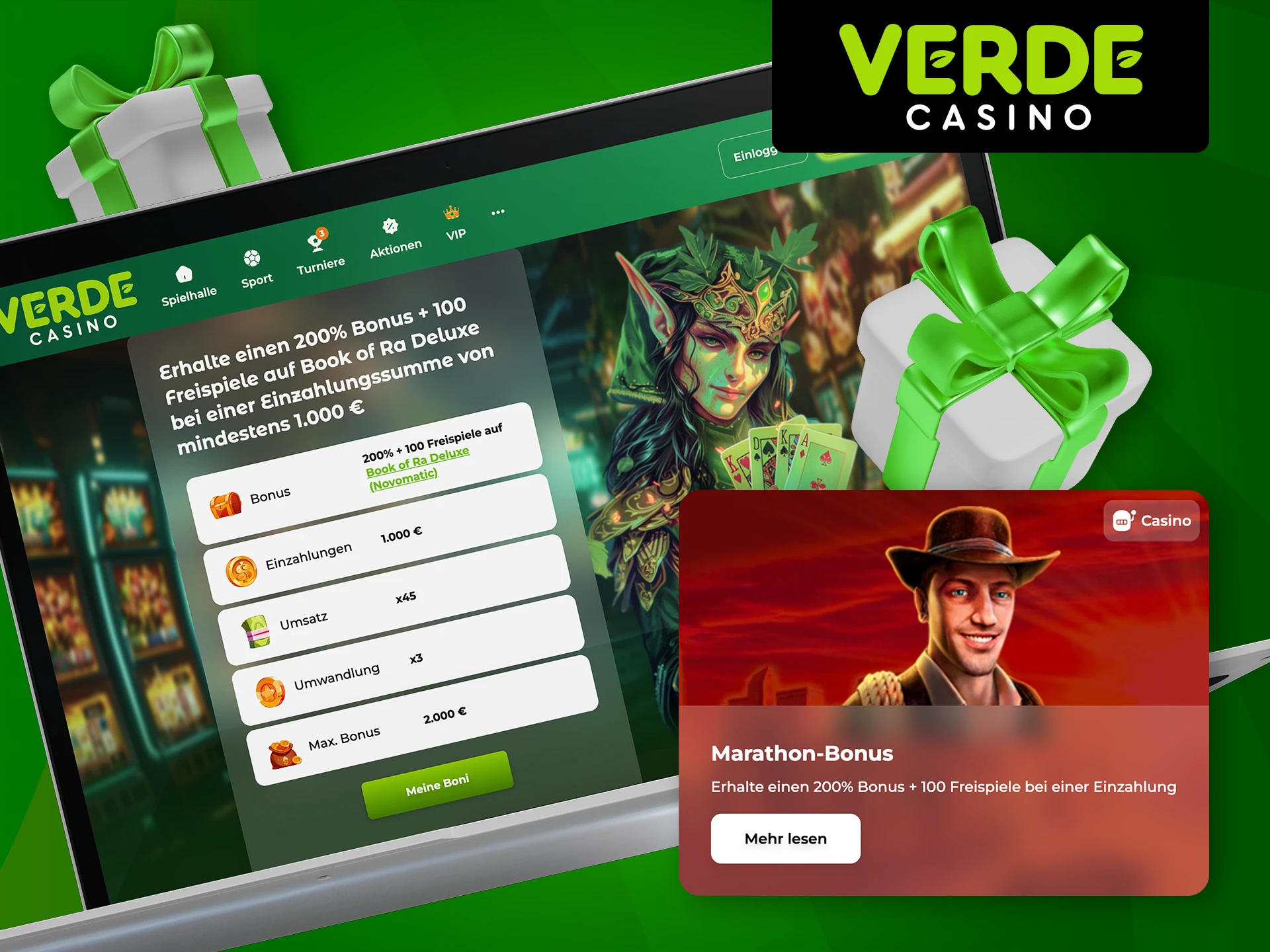Machen Sie eine Einzahlung im Verde Casino und erhalten Sie den Marathon Bonus.