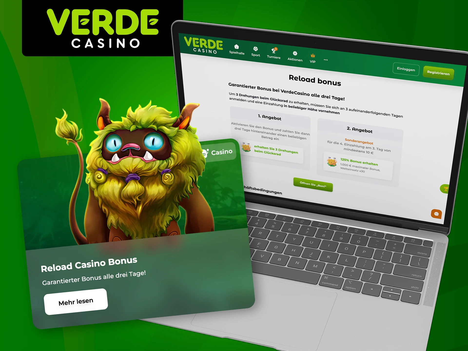 Machen Sie sich mit den Bedingungen des Reload Casino Bonus im Verde Casino vertraut.