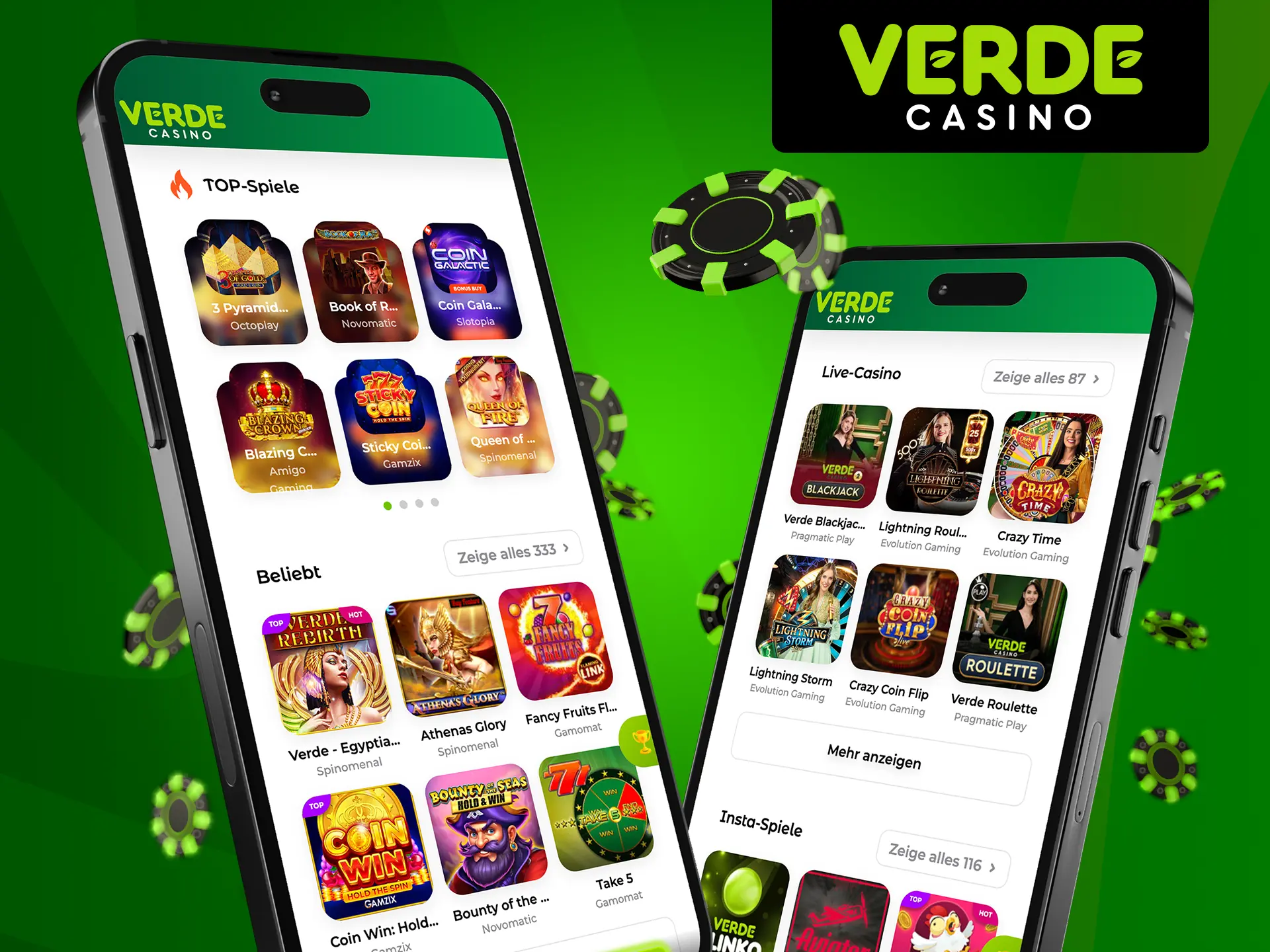 Spielen Sie im Verde Casino mit der mobilen App, wo und wann immer Sie möchten.