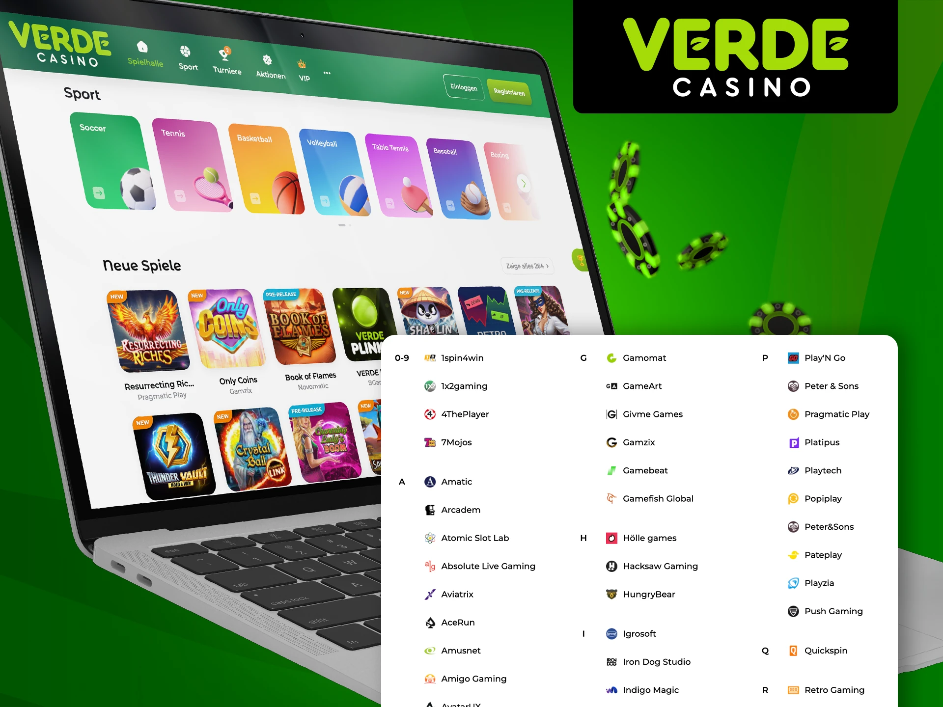 Erfahren Sie, wer die besten Softwareanbieter im Verde Casino sind.