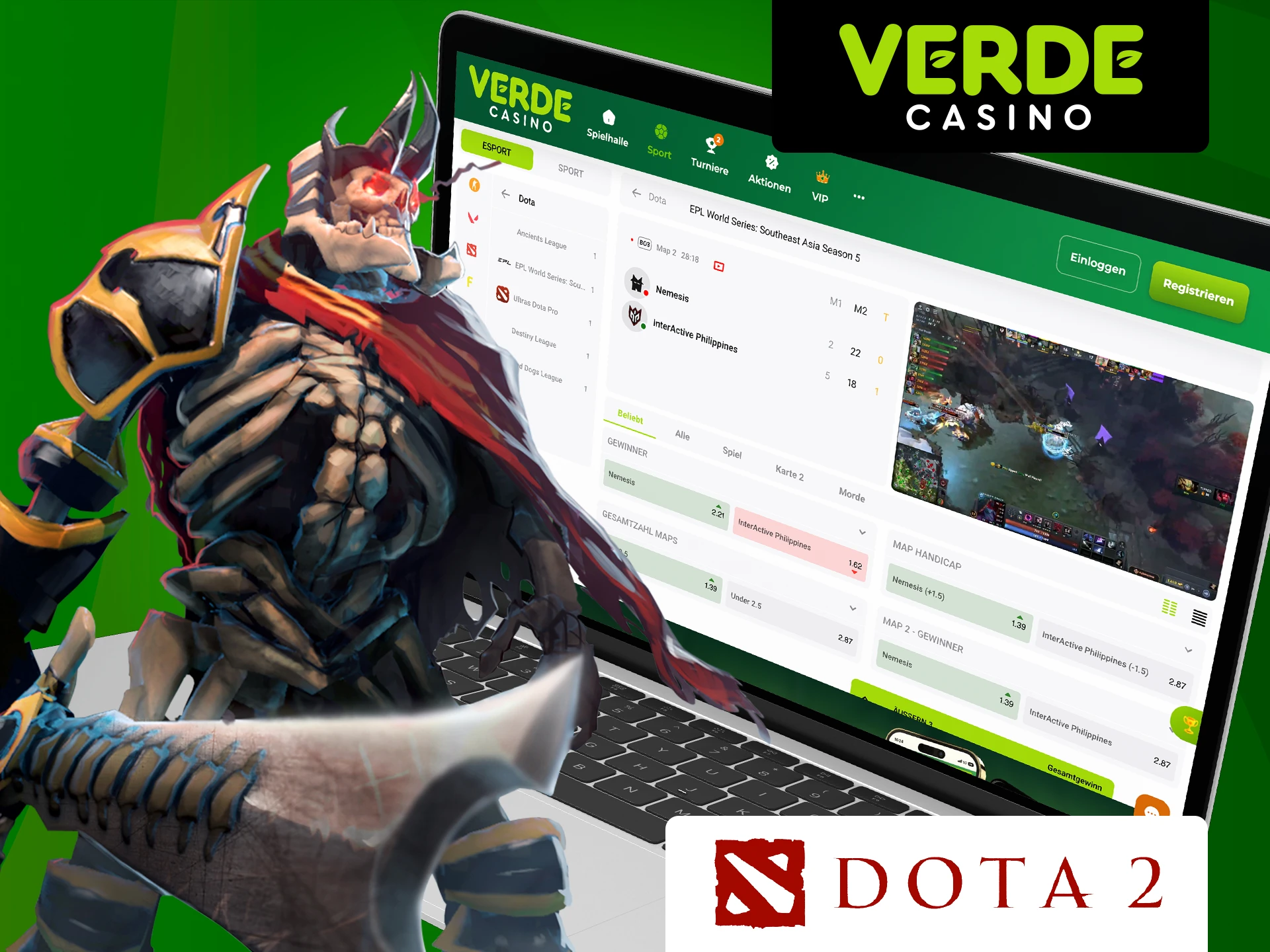 Lesen Sie, worauf Sie bei Verde Casino im Spiel Dota 2 wetten können.