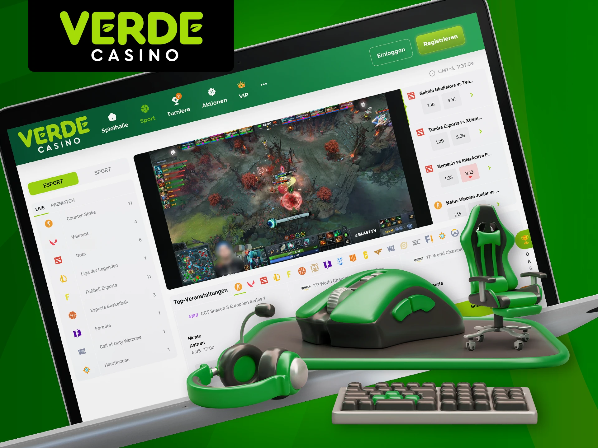 Entdecken Sie Live-Wetten auf E-Sport bei Verde Casino.