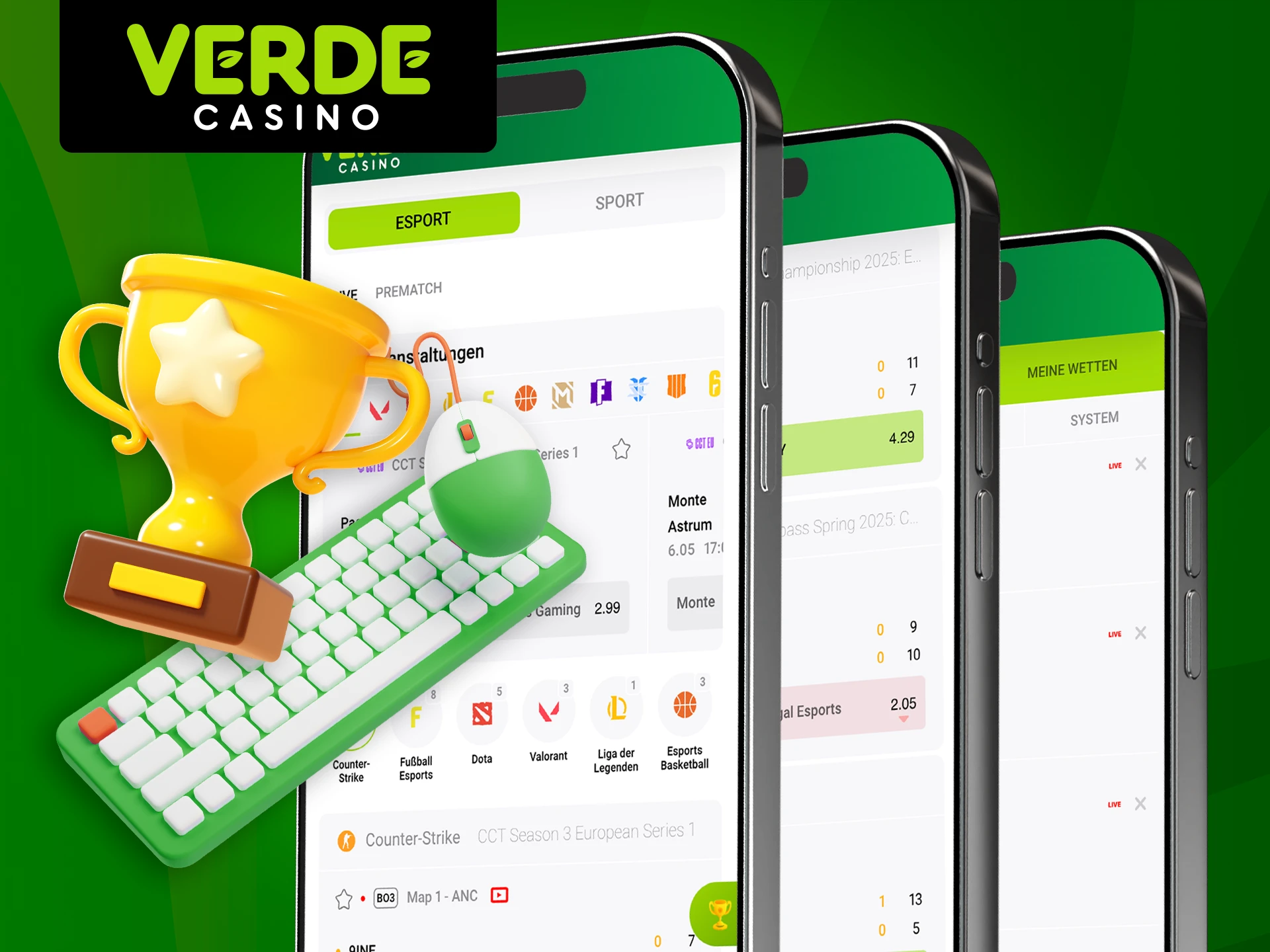 Wetten Sie auf E-Sport bei Verde Casino auf mobilen Geräten, wo und wann immer Sie möchten.