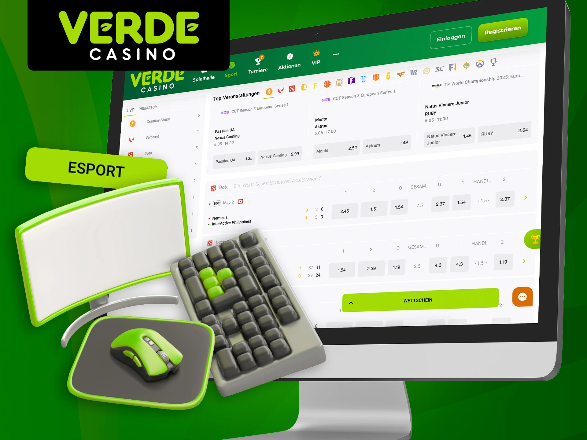 Erfahren Sie, wie Sie mit E-Sport-Wetten bei Verde Casino beginnen können.