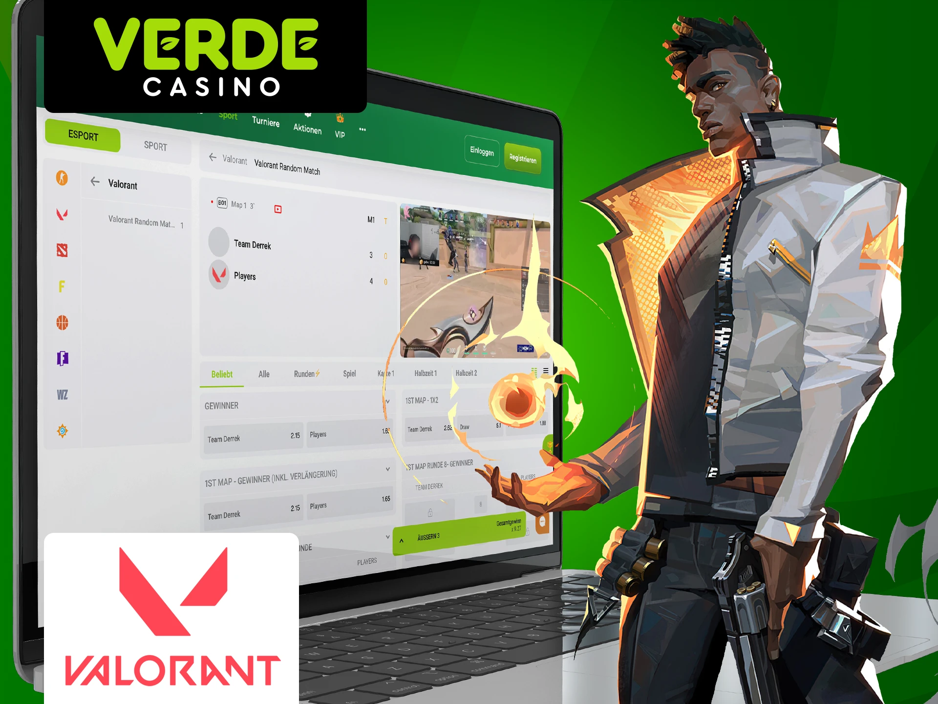 Wetten Sie auf Ihr Lieblingsspiel Valorant und gewinnen Sie mit Verde Casino.