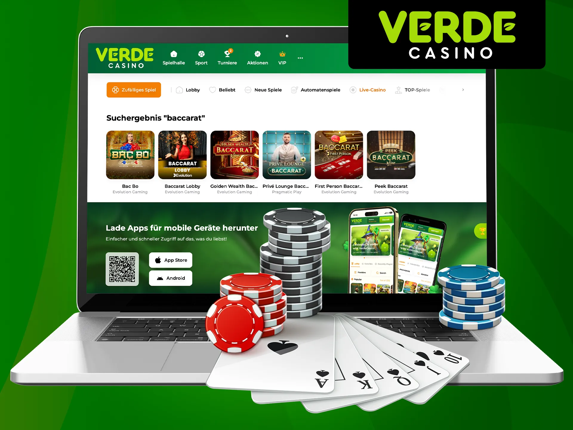 Im Verde Casino können Sie das beliebte Kartenspiel Live-Baccarat spielen.
