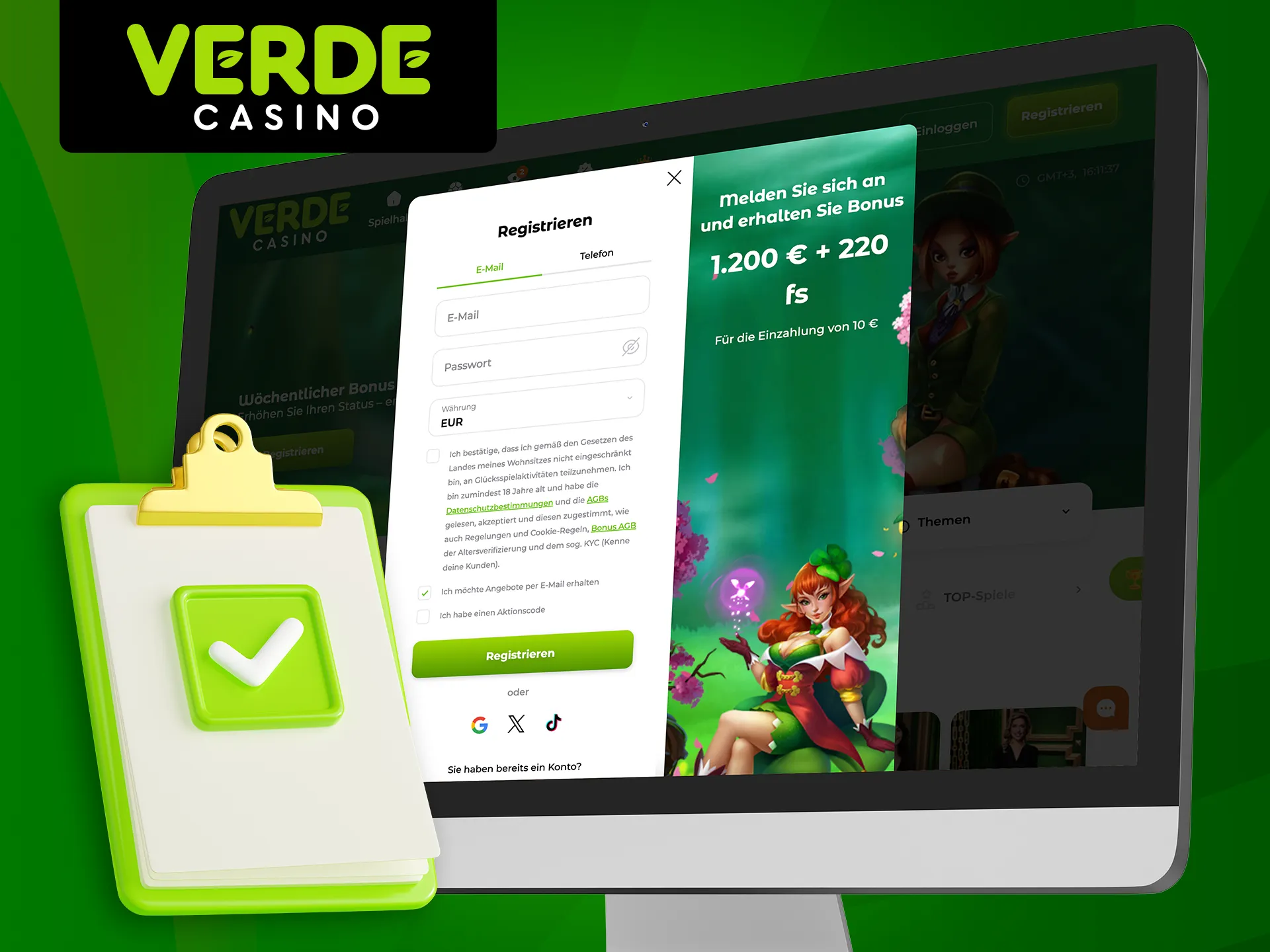 Erfahren Sie, welche Informationen für die Registrierung bei Verde Casino erforderlich sind.