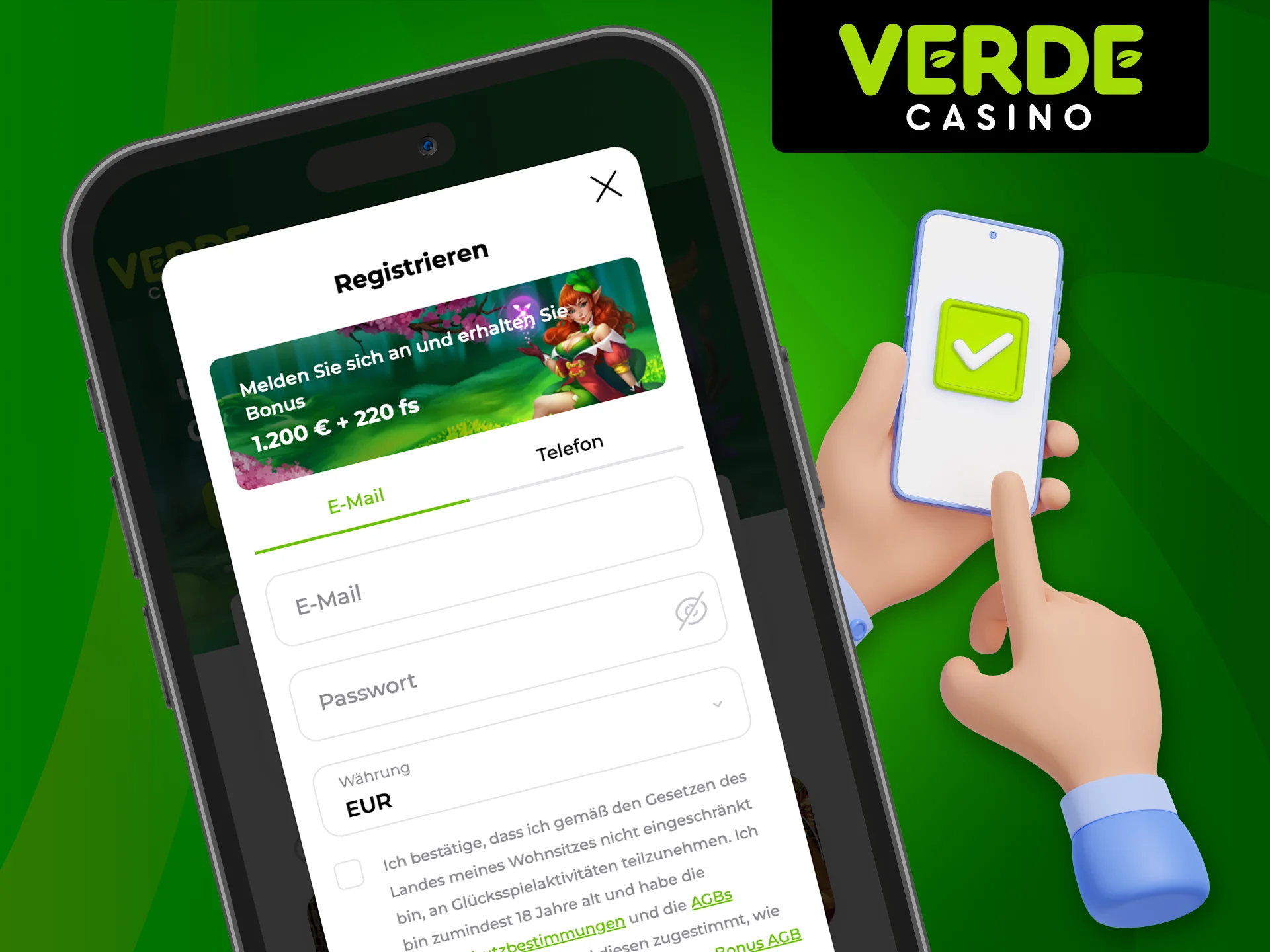 Einfache Schritte zur Registrierung über die mobile App von Verde Casino.