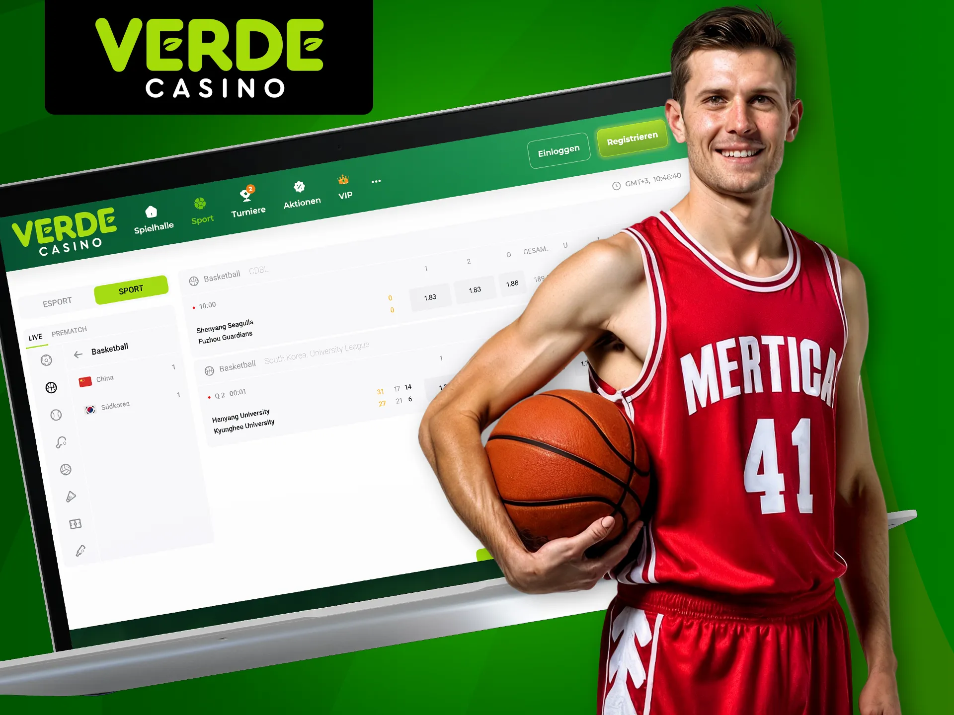 Machen Sie sich mit Basketballwetten bei Verde Casino vertraut.