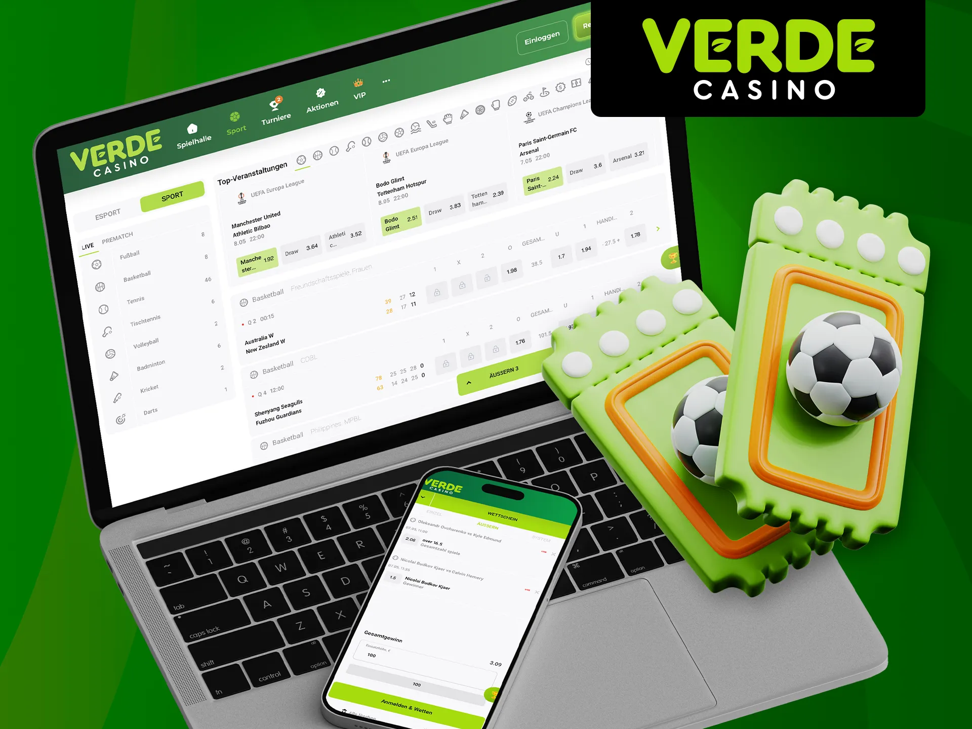 Wetten Sie in Echtzeit auf Sport im Verde Casino.