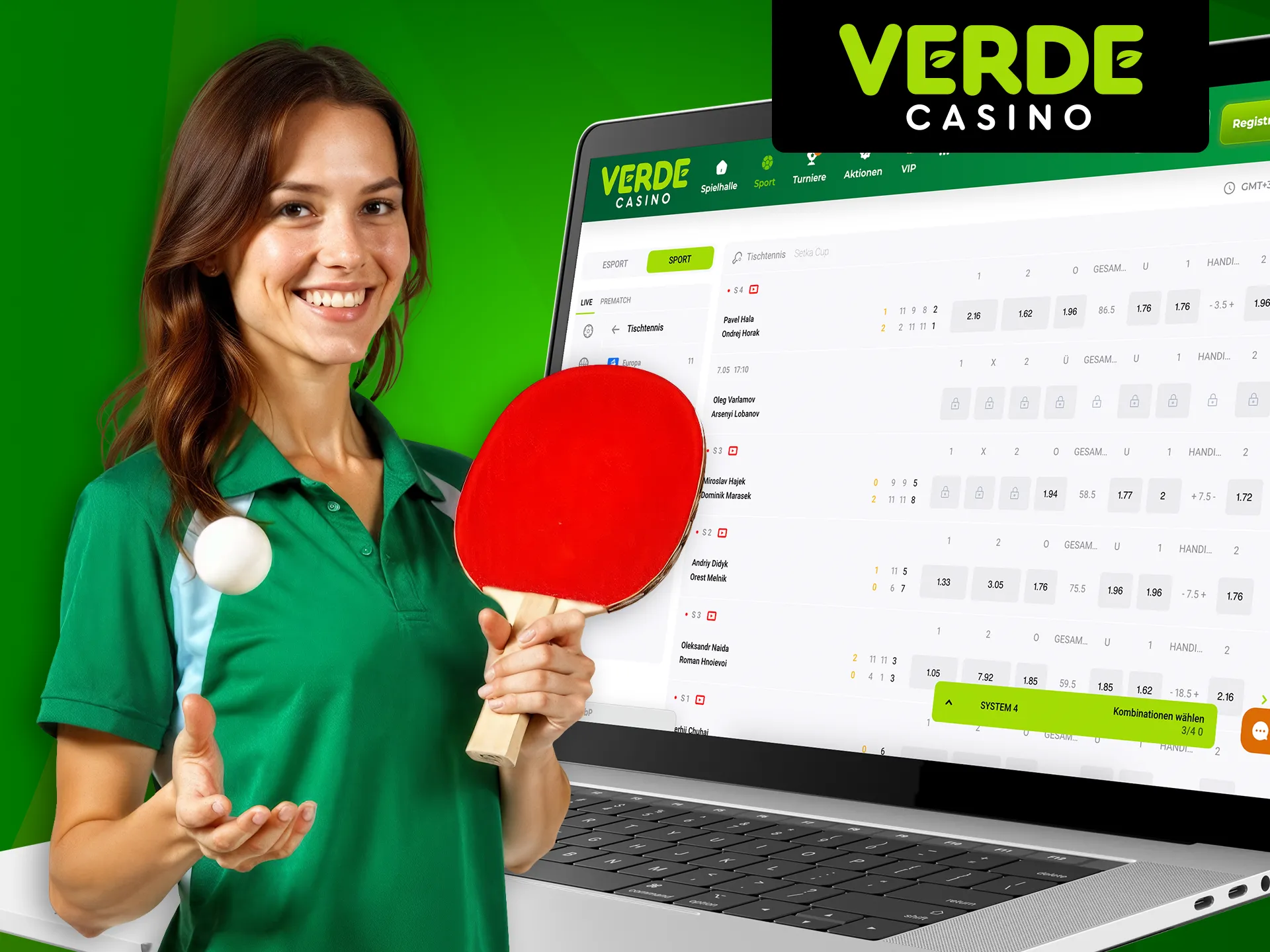 Wetten Sie auf Tischtennis bei Verde Casino und gewinnen Sie.