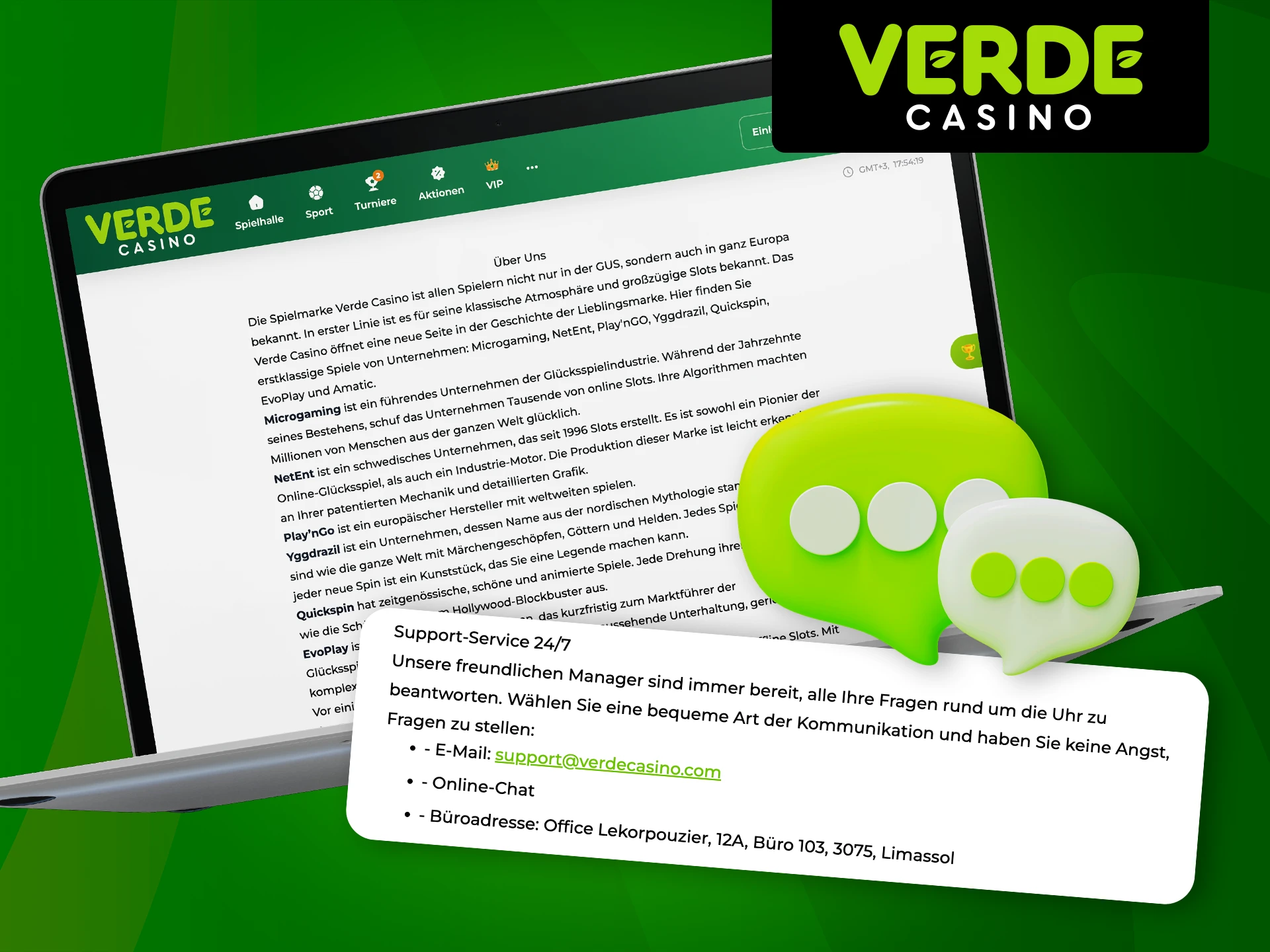 Informieren Sie sich über Zahlungsmethoden und Support bei Verde Casino.