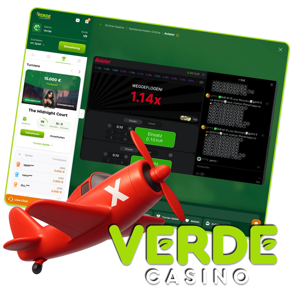 Hebe ab mit Aviator bei Verde Casino.