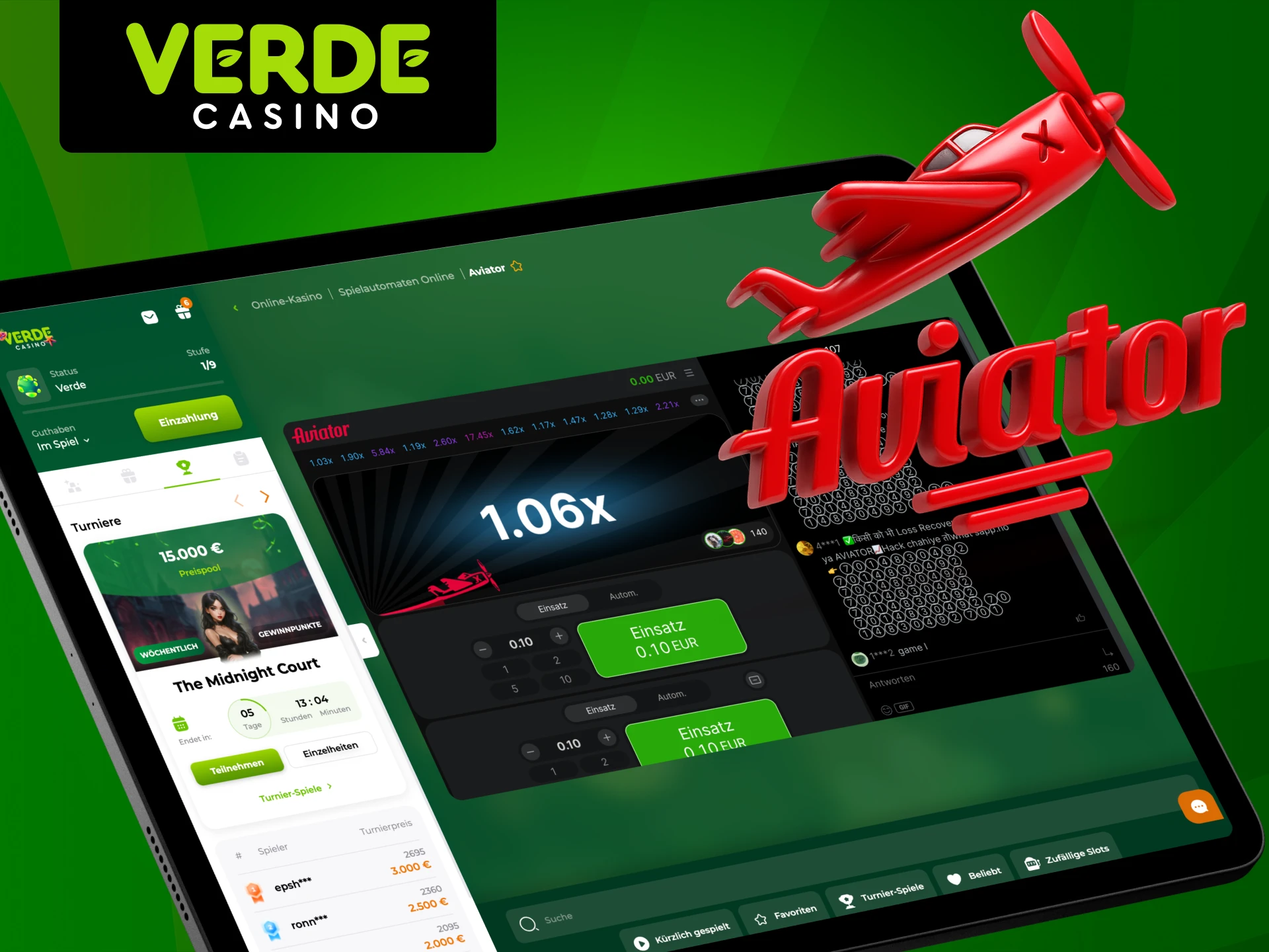 Flieg hoch hinaus mit Aviator bei Verde Casino.