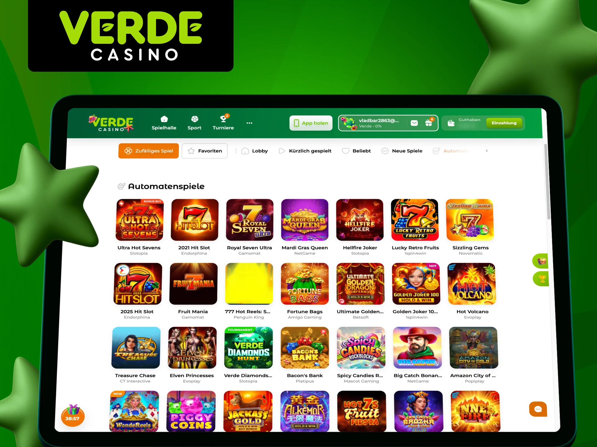 Spiele beliebte Slots jetzt im Verde Casino.