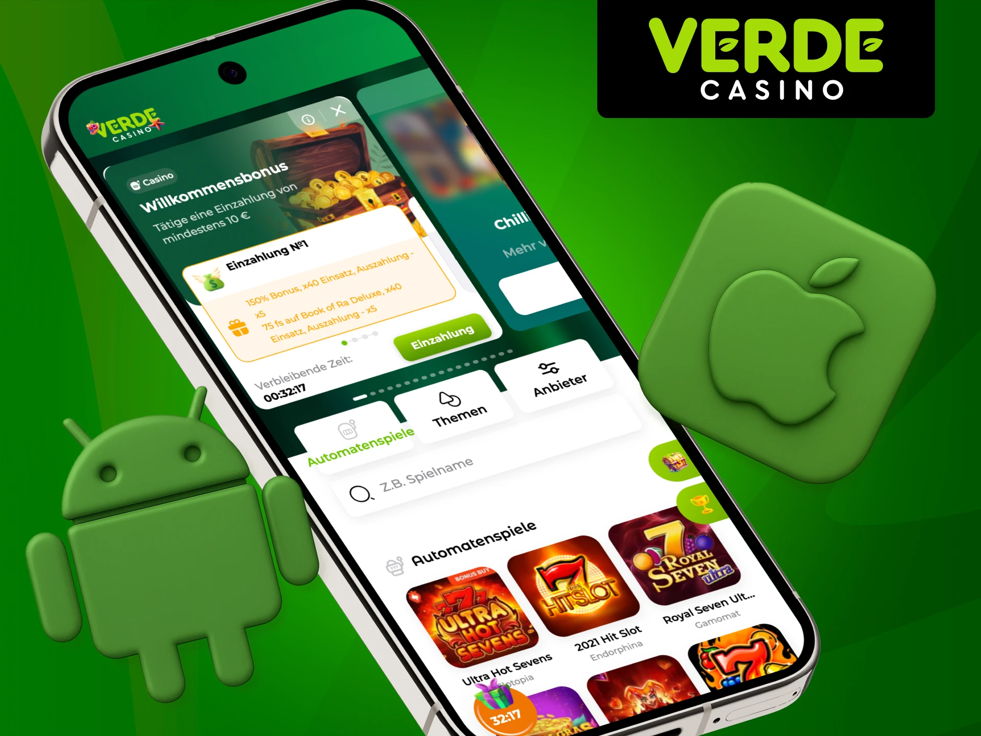 Spiele Slots überall mit Verde Casino App.