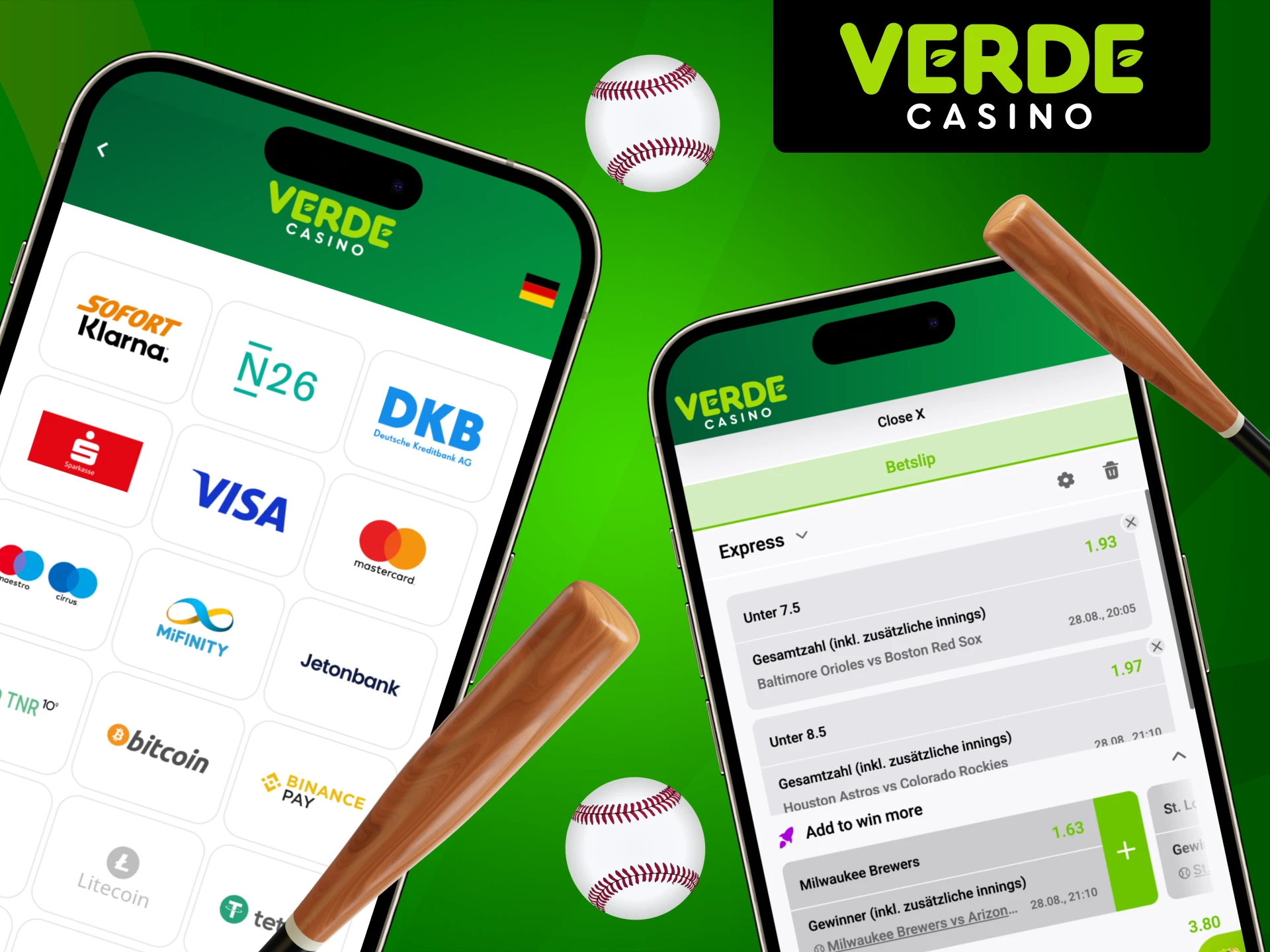 Spiele Baseballwetten bequem mobil im Verde Casino.