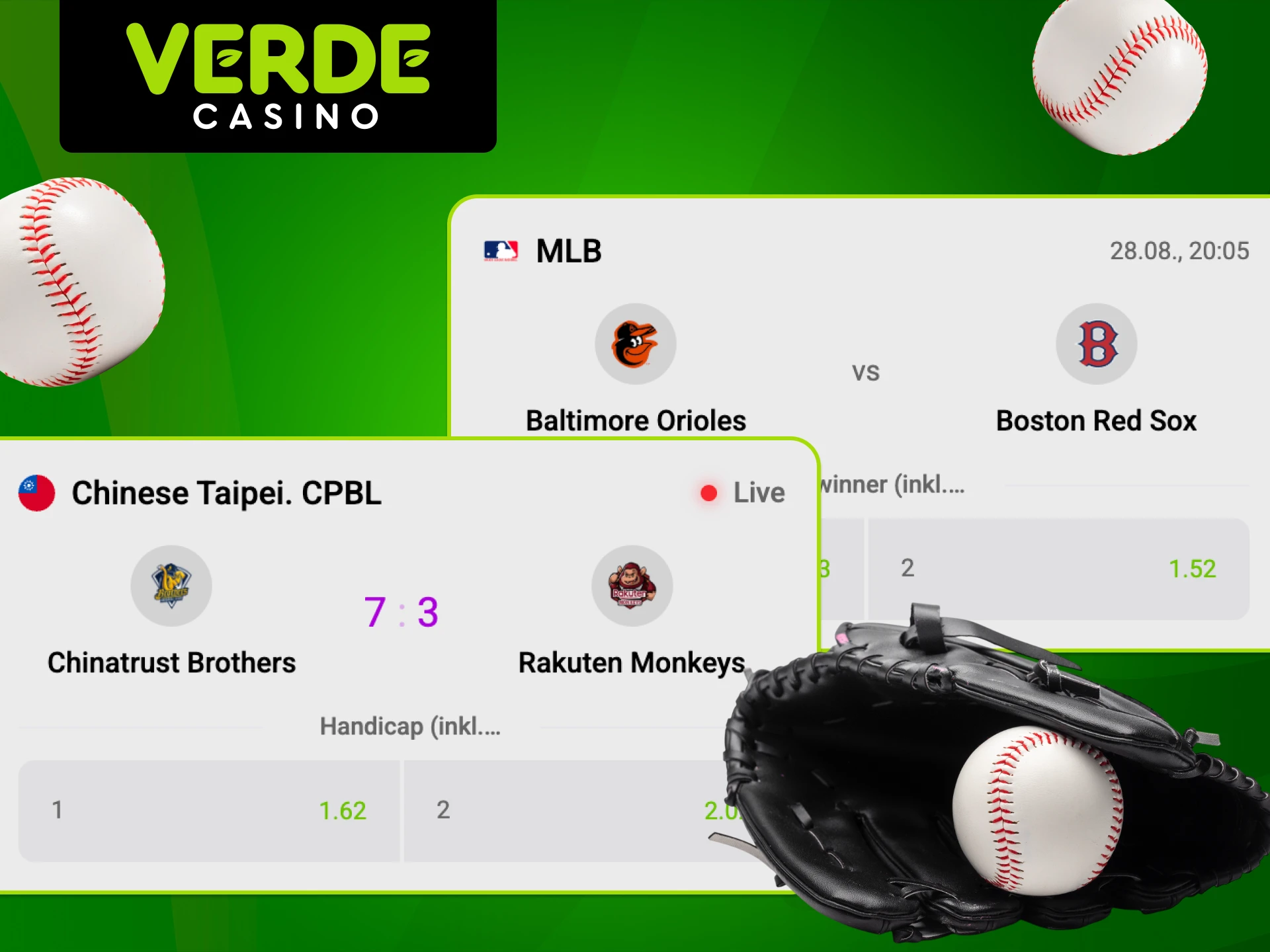 Gewinne bei Baseball Turnieren nur im Verde Casino.