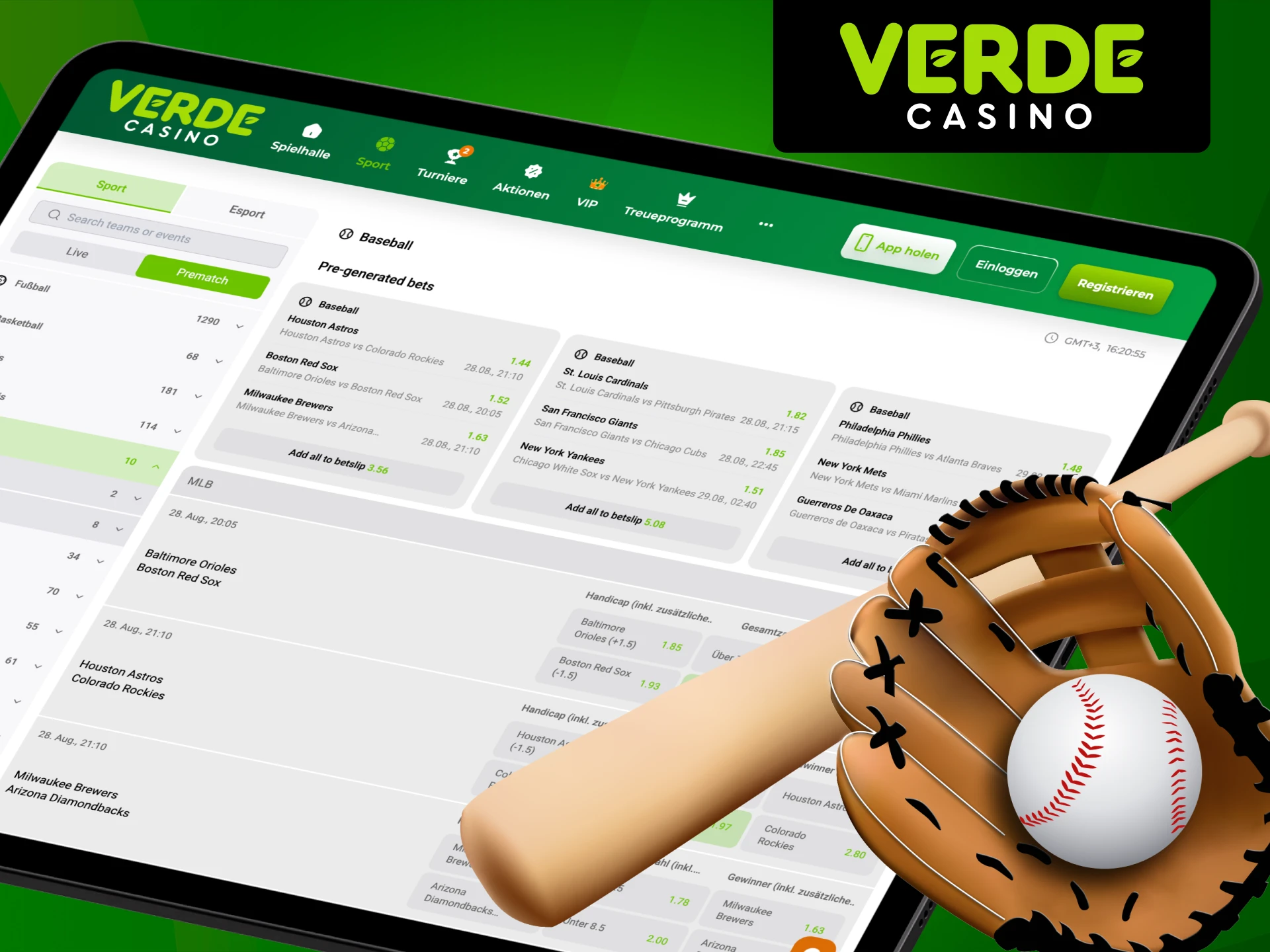 Beste Baseball Quoten jetzt sichern bei Verde Casino.