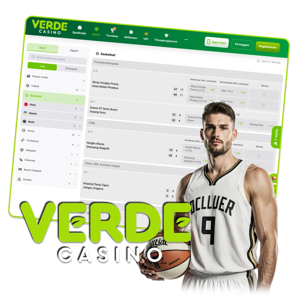 Erlebe Topquoten für Basketball bei Verde Casino.