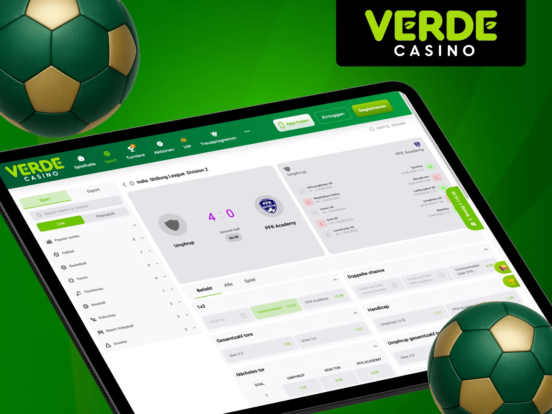 Live Fußballaction erleben im Verde Casino.