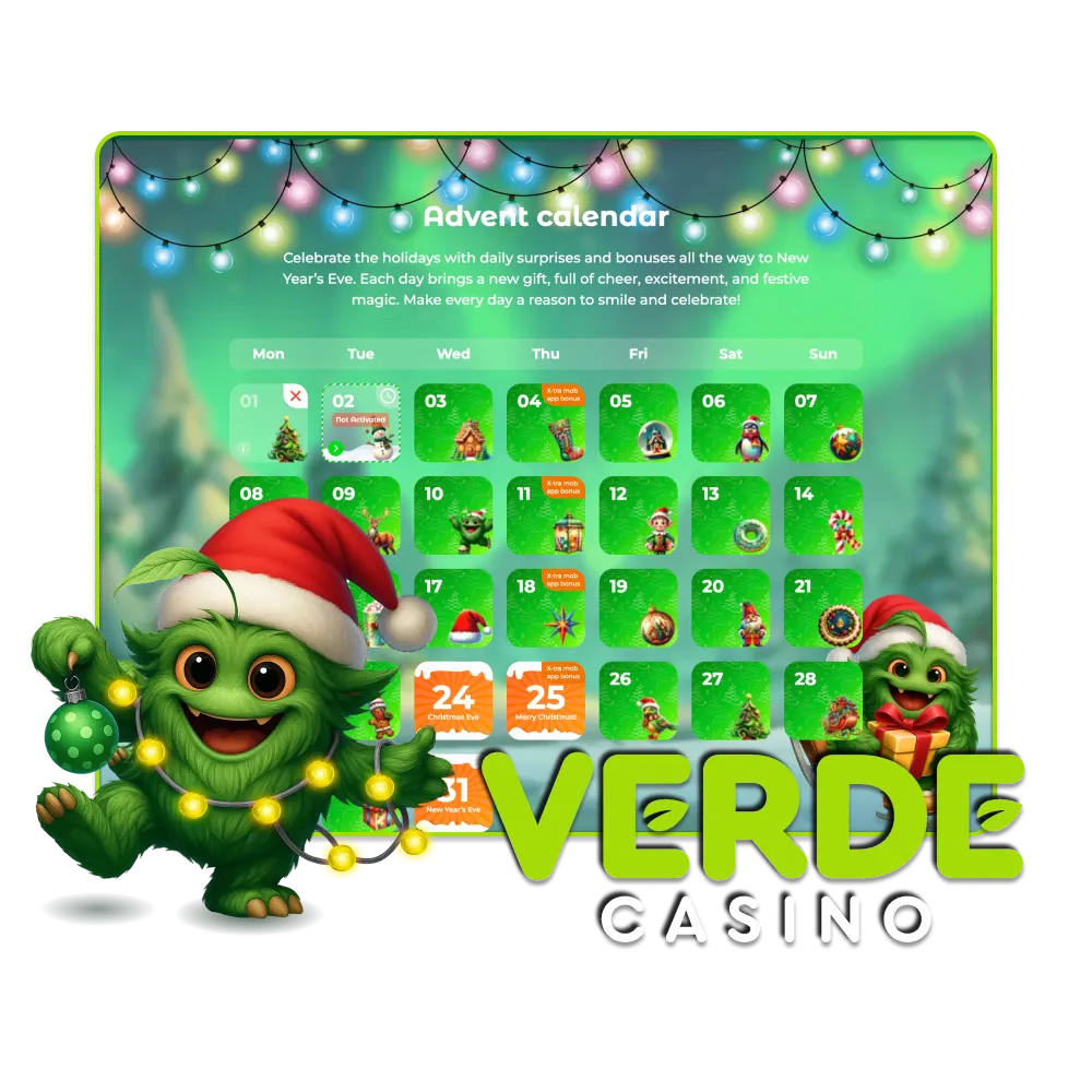 Öffnen Sie die Türchen des Adventskalenders und versuchen Sie Ihr Glück im Verde Casino.