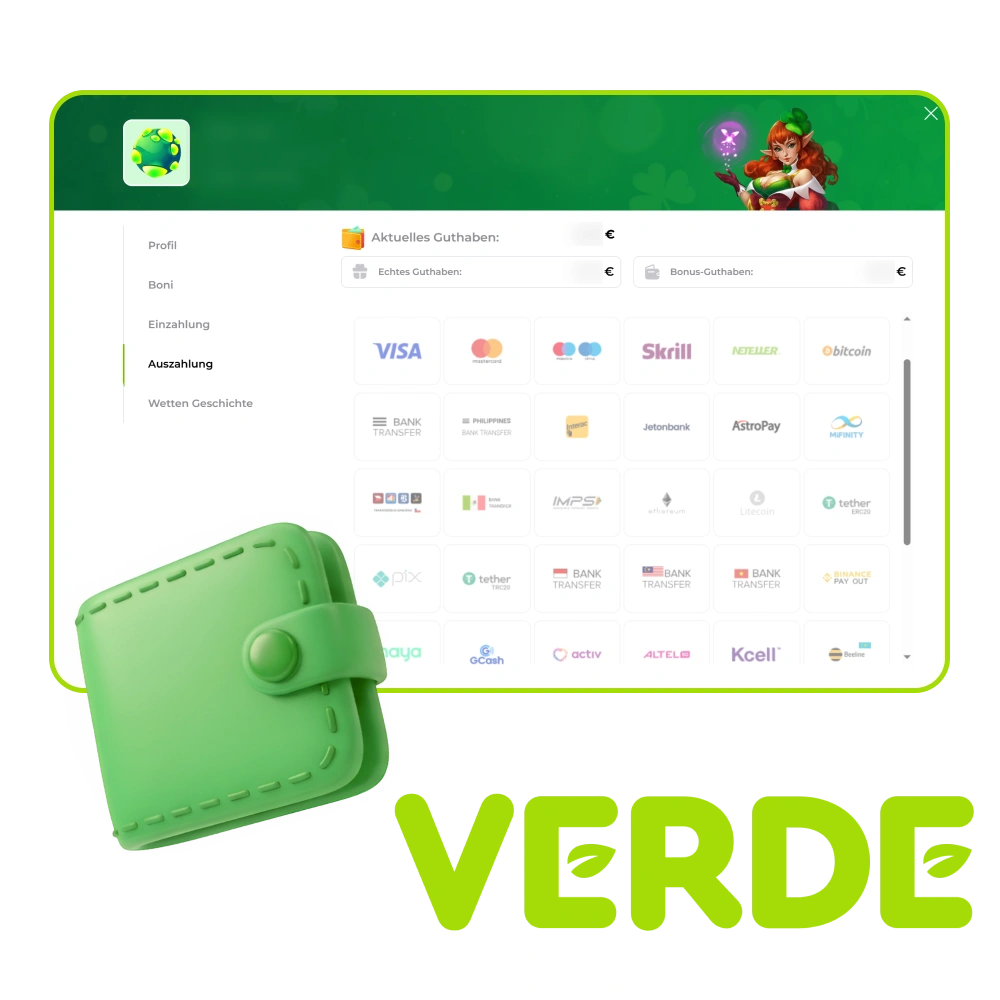 Holen Sie sich Ihre Gewinne mit den gängigen Auszahlungsmethoden.