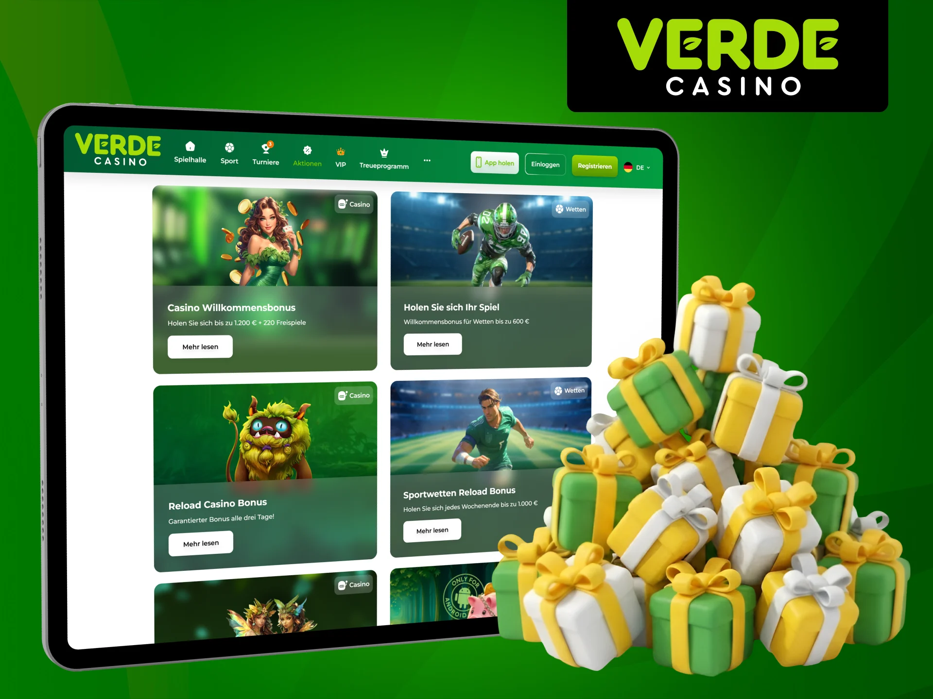 Lesen Sie die Bonusbedingungen im Verde Casino.