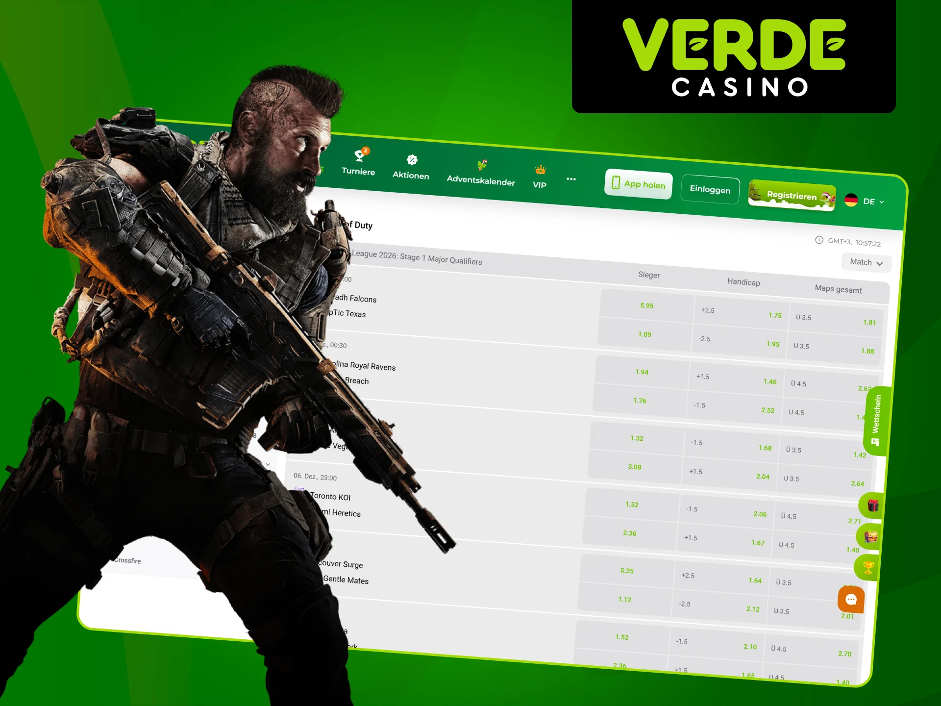 Erfahren Sie, worauf Spieler im Spiel Call of Duty bei Verde Casino wetten können.