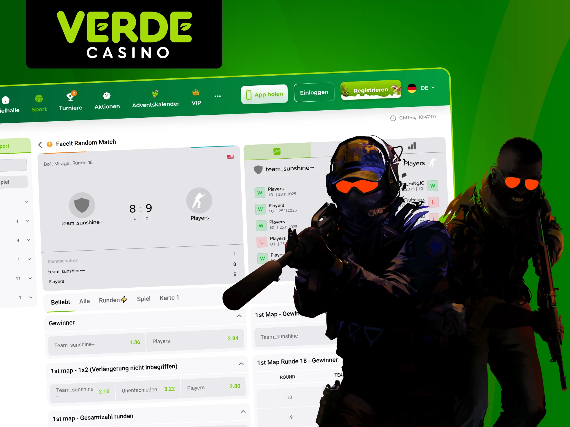 Wetten Sie auf Counter-Strike 2 bei Verde Casino.
