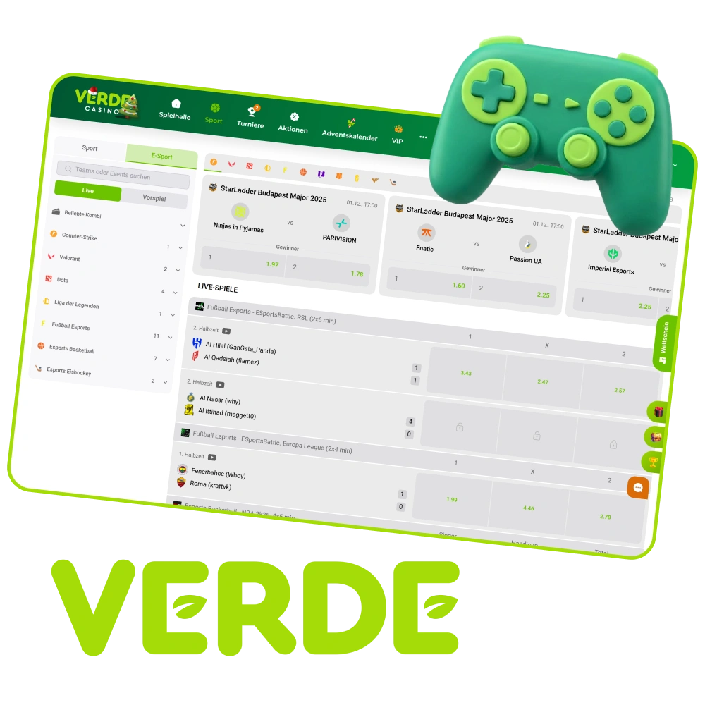 Platzieren Sie Ihre Wetten auf Esports-Spiele oder Kombis bei Verde.