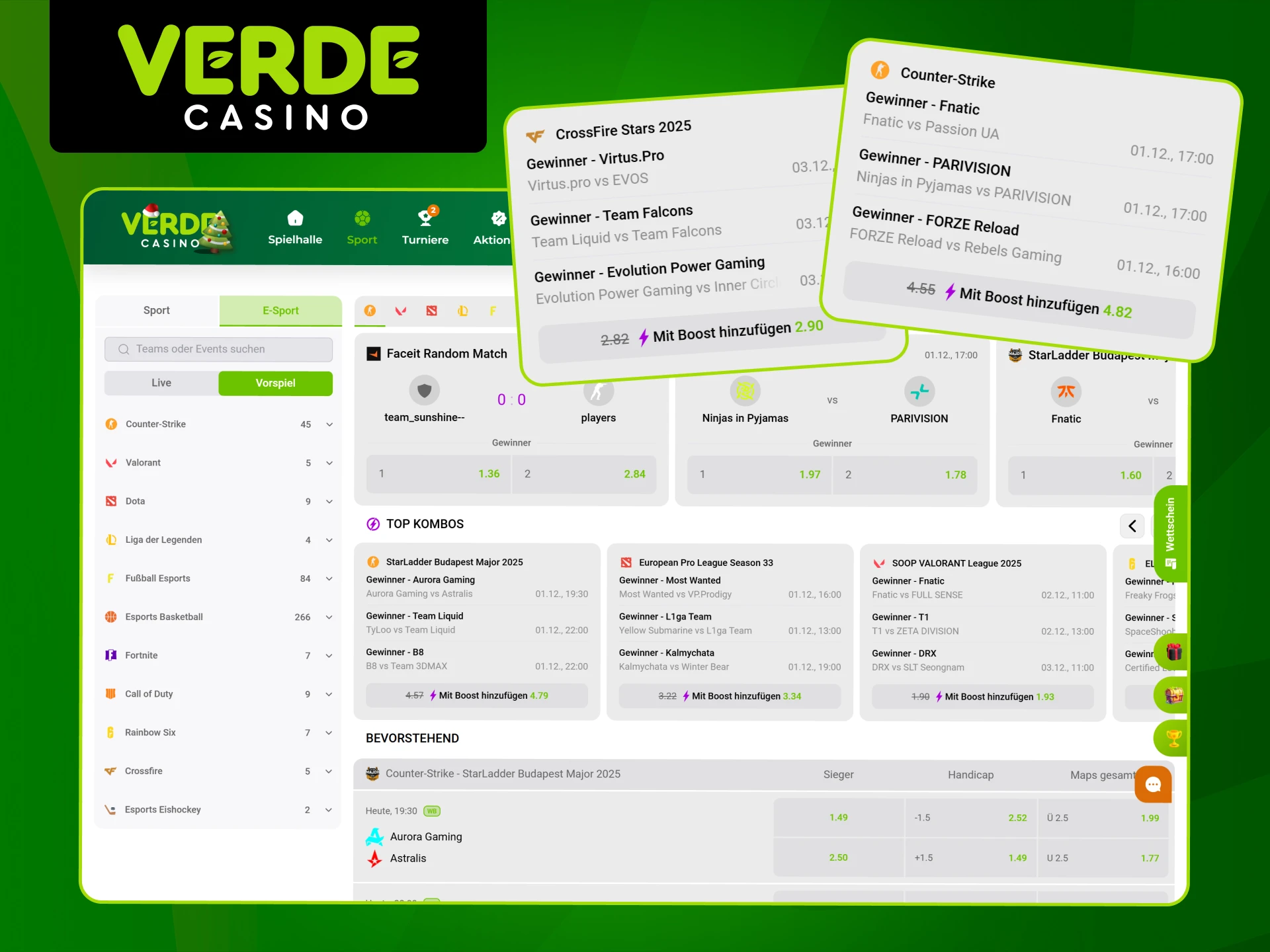 Erfahren Sie, wie Sie mit E-Sport-Wetten bei Verde Casino beginnen können.