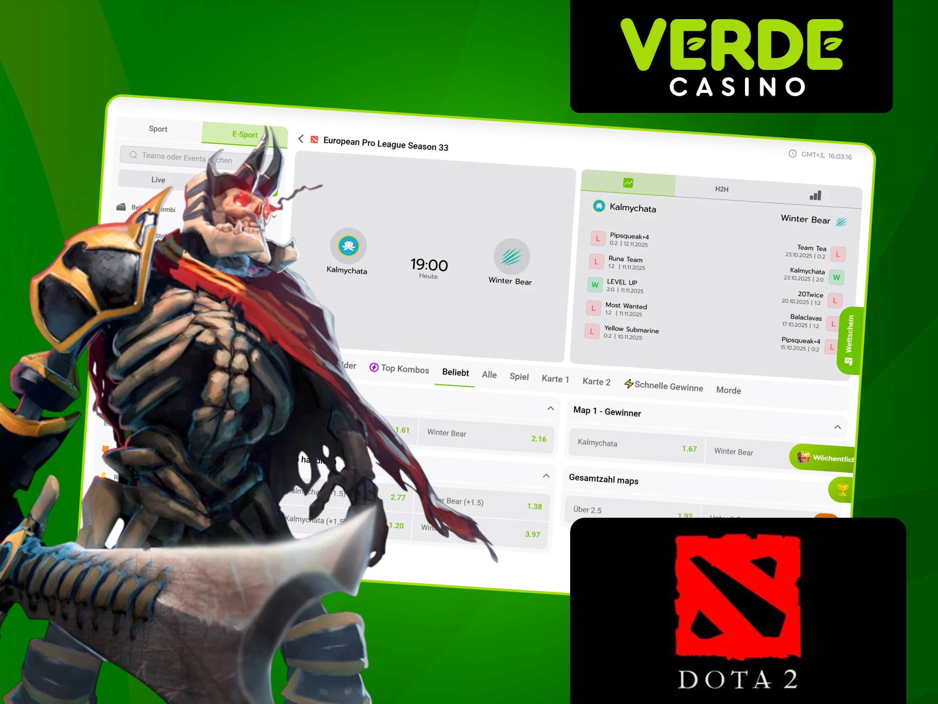 Verlassen Sie sich auf Ihr Glück beim Wetten auf Dota 2 im Verde Casino.