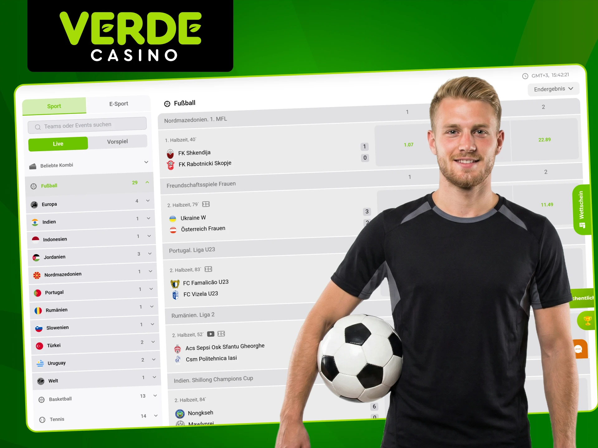 Sagen Sie den Ausgang von Fußballspielen im Verde Casino voraus.