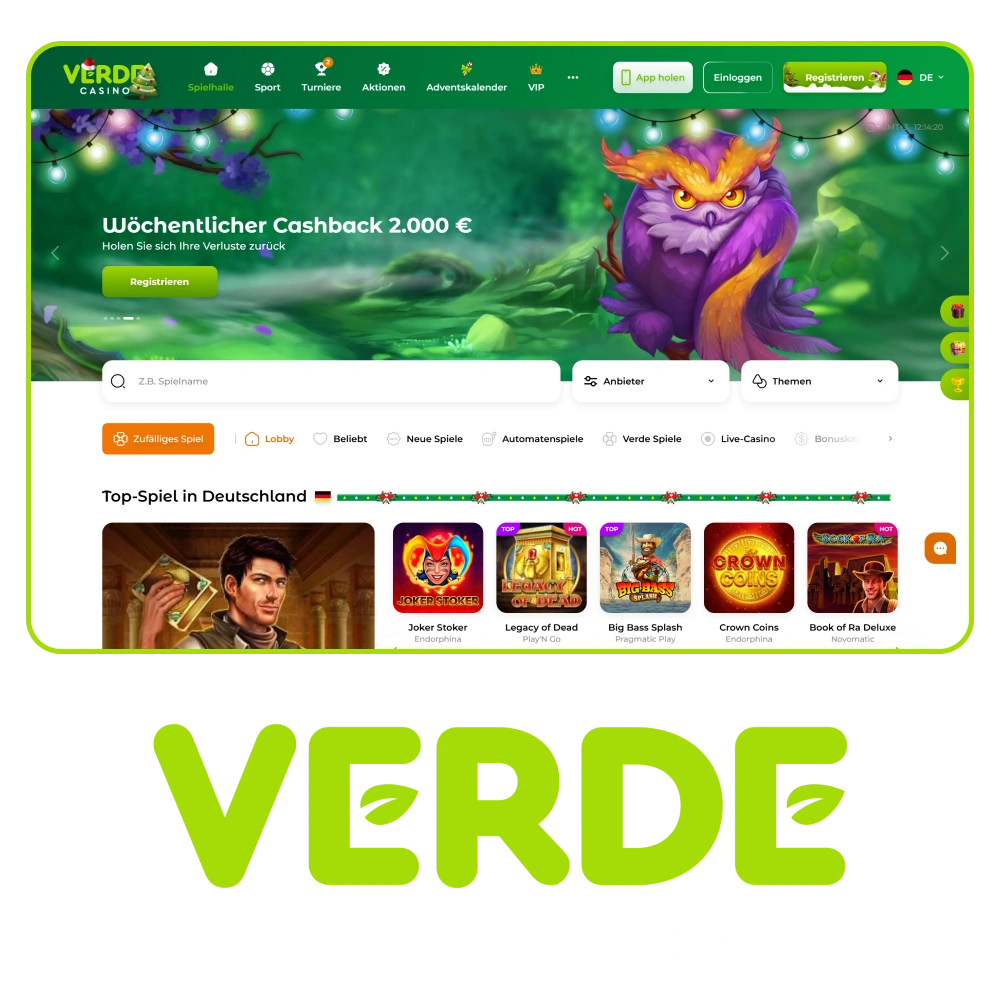 Spielen und gewinnen Sie nur bei Verde Casino.