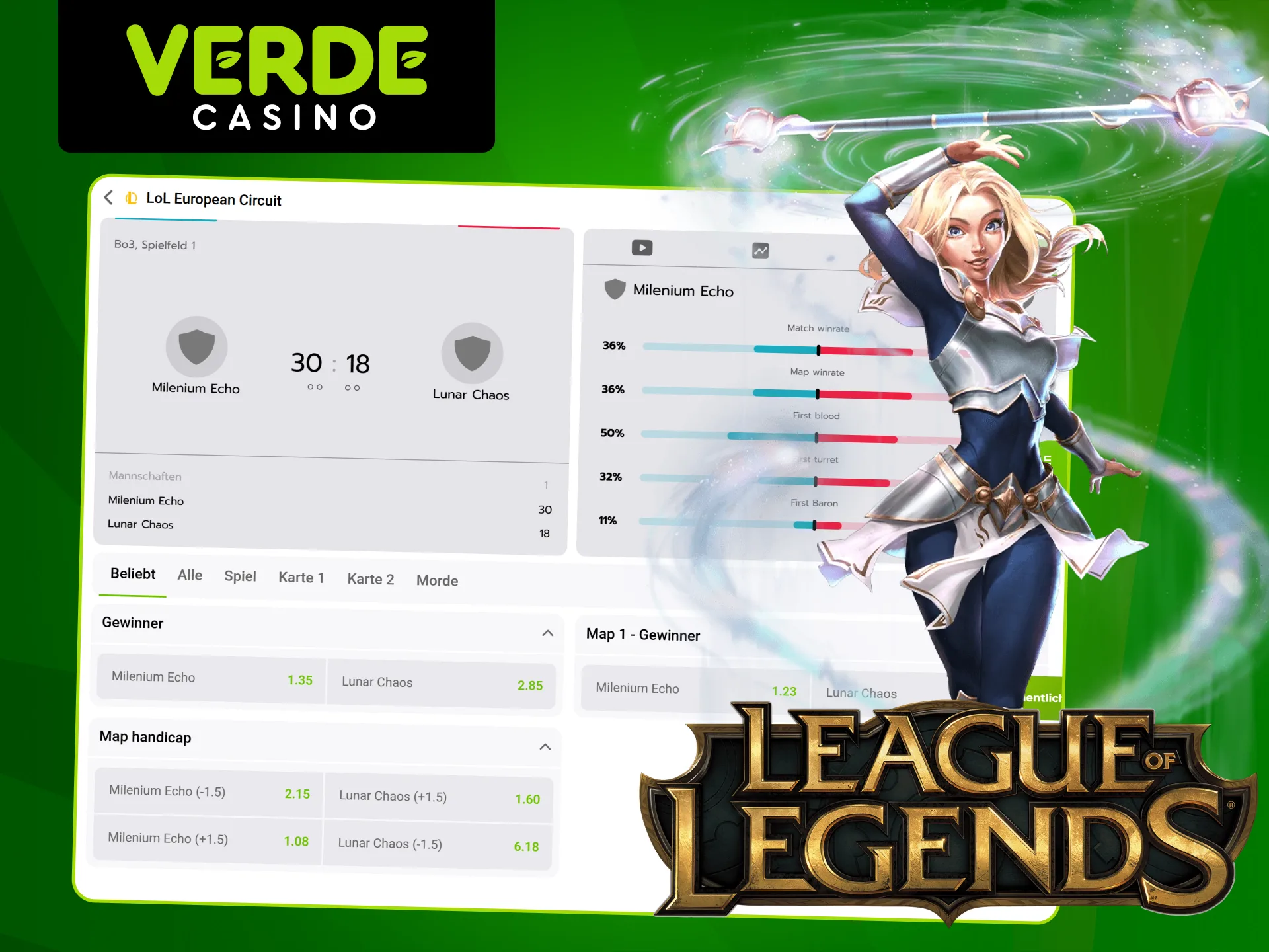 Werden Sie ein Gewinner bei League of Legends-Wetten im Verde Casino.