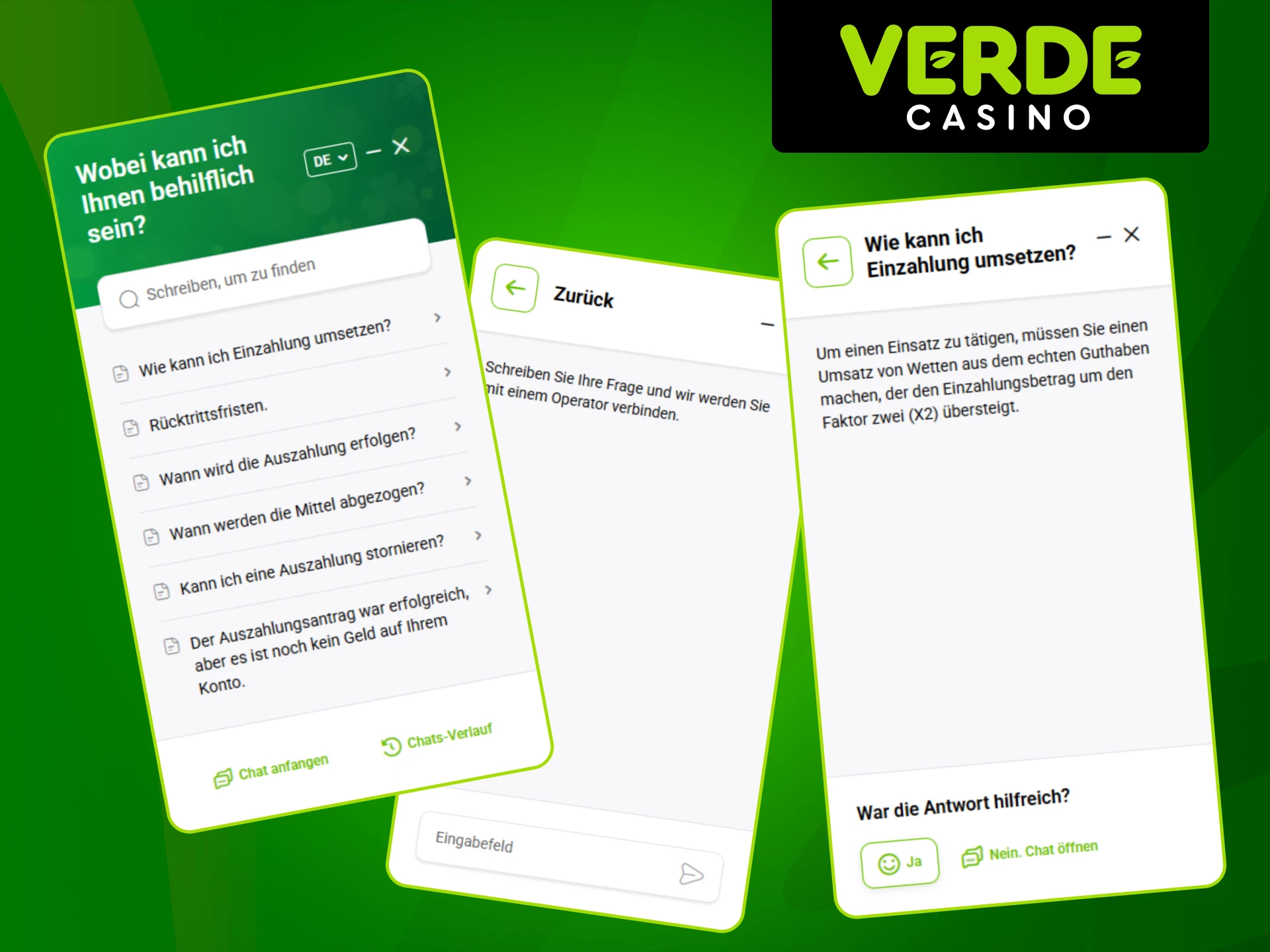 Nutzen Sie den Live-Chat für schnellen Verde Casino-Support.