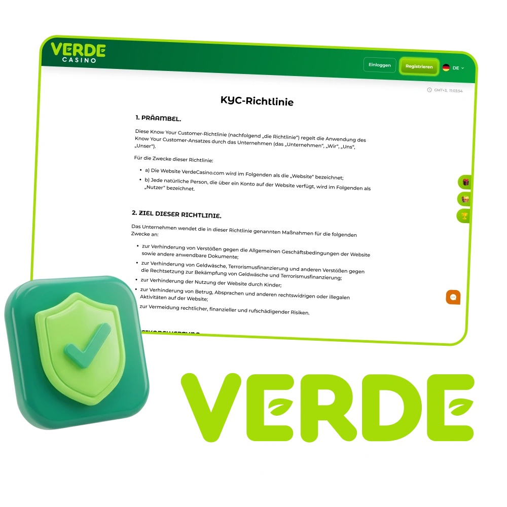 Lesen Sie mehr über die KYC-Richtlinien, die Verde Casino anwendet.