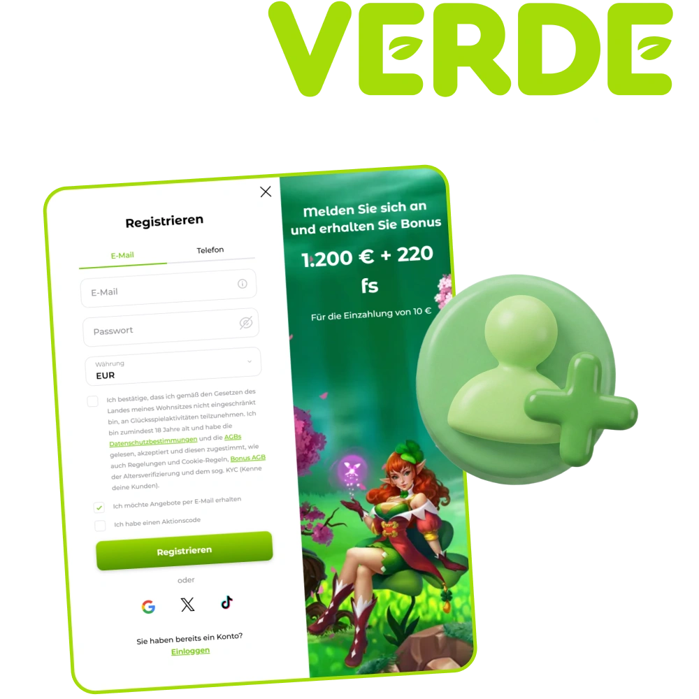 Schließen Sie die Registrierung Ihres Verde-Wettkontos ab.