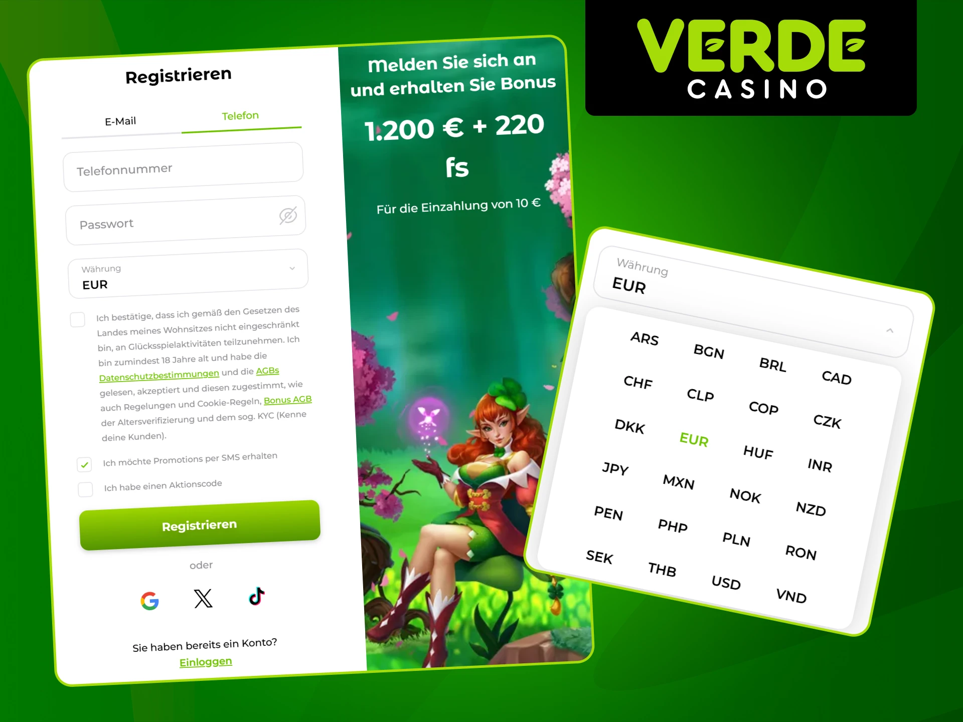 Erfahren Sie, welche Informationen für die Registrierung bei Verde Casino erforderlich sind.