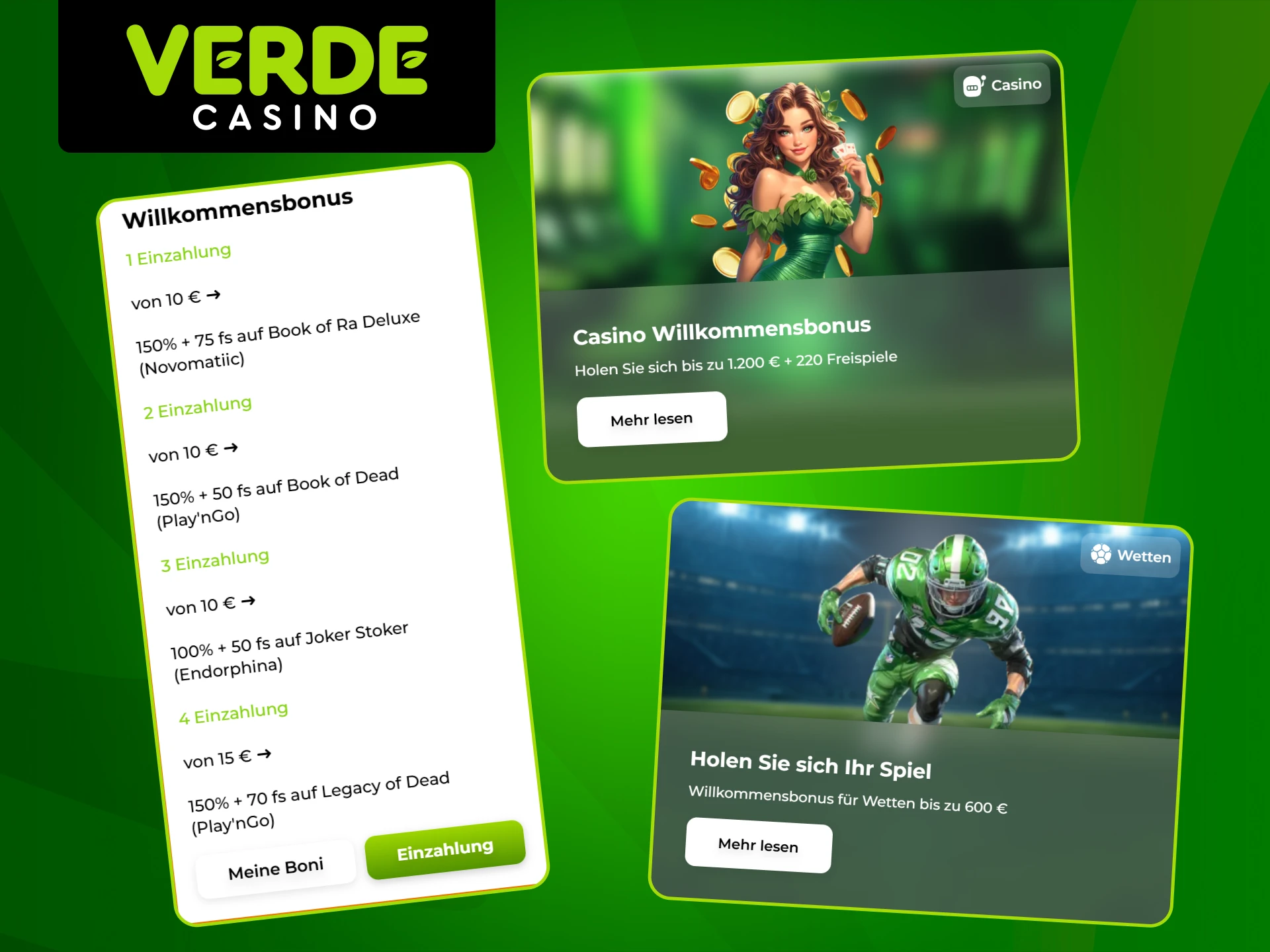 Lesen Sie mehr über den Willkommensbonus im Verde Casino.