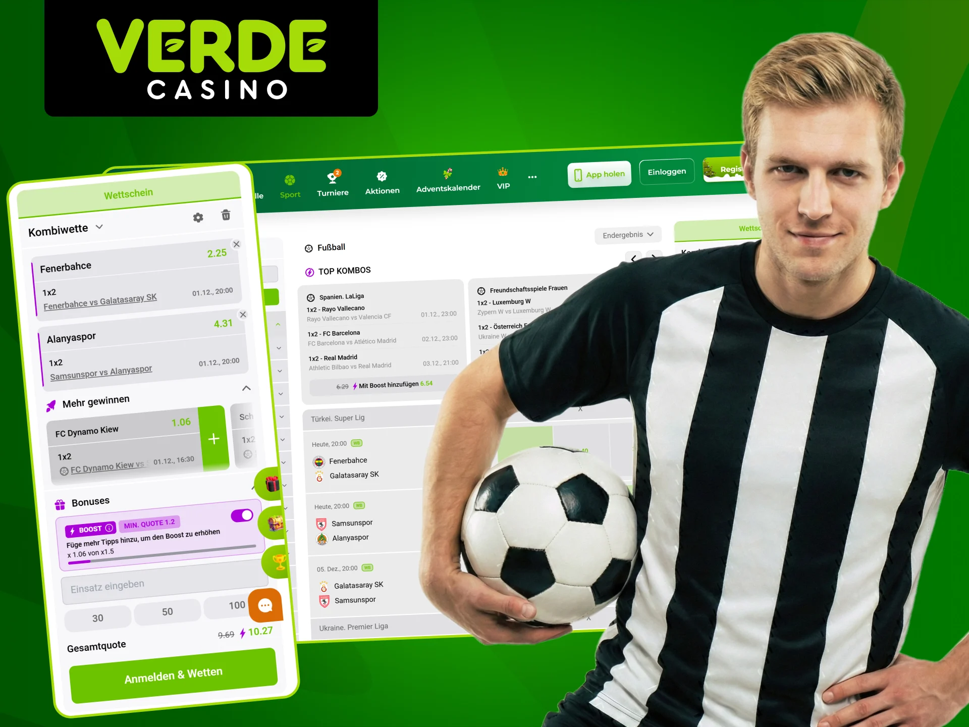 Erfahren Sie, auf was Sie bei Verde Casino im Fußball wetten können.