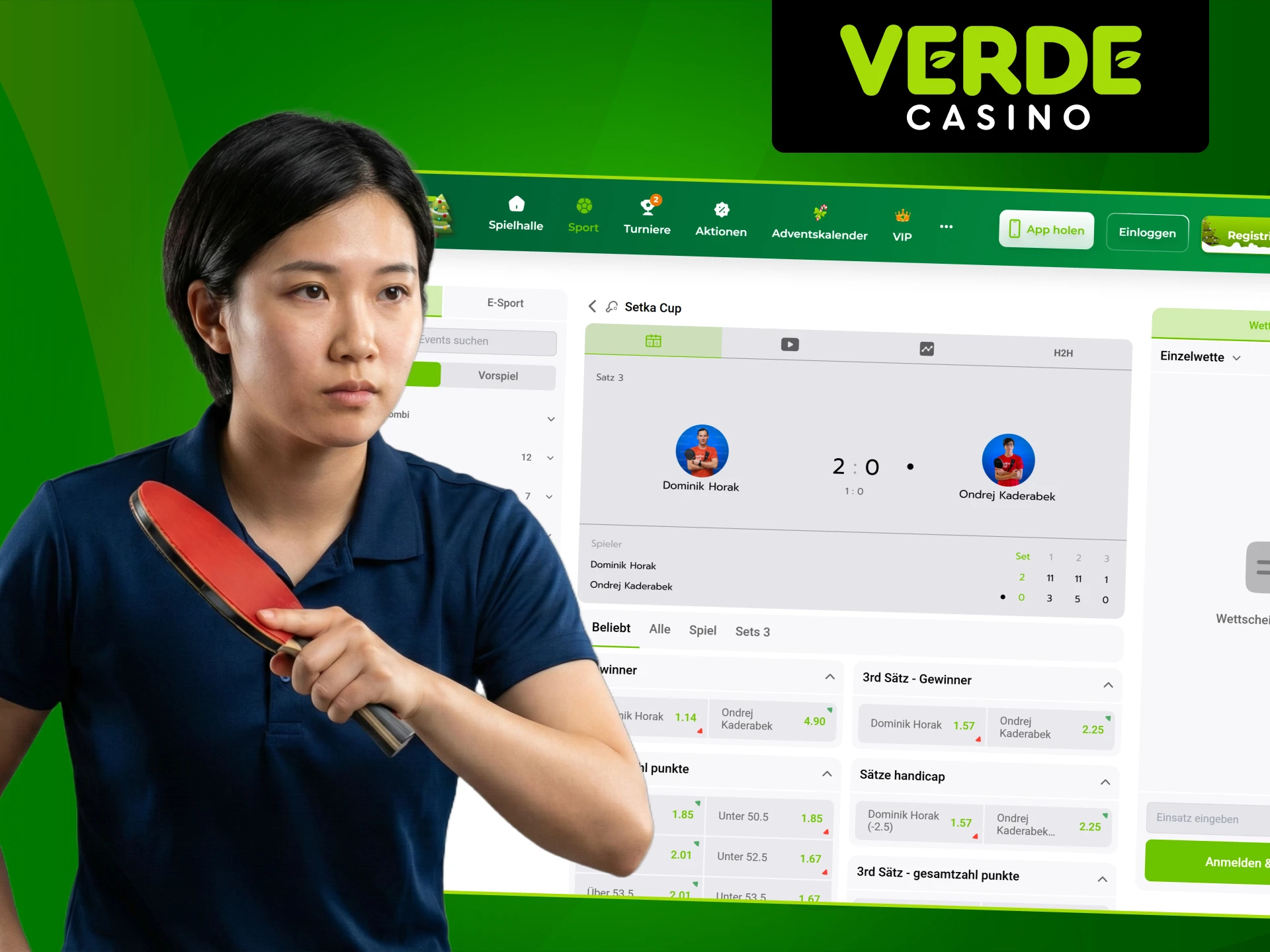 Wetten Sie auf Tischtennis bei Verde Casino und gewinnen Sie.