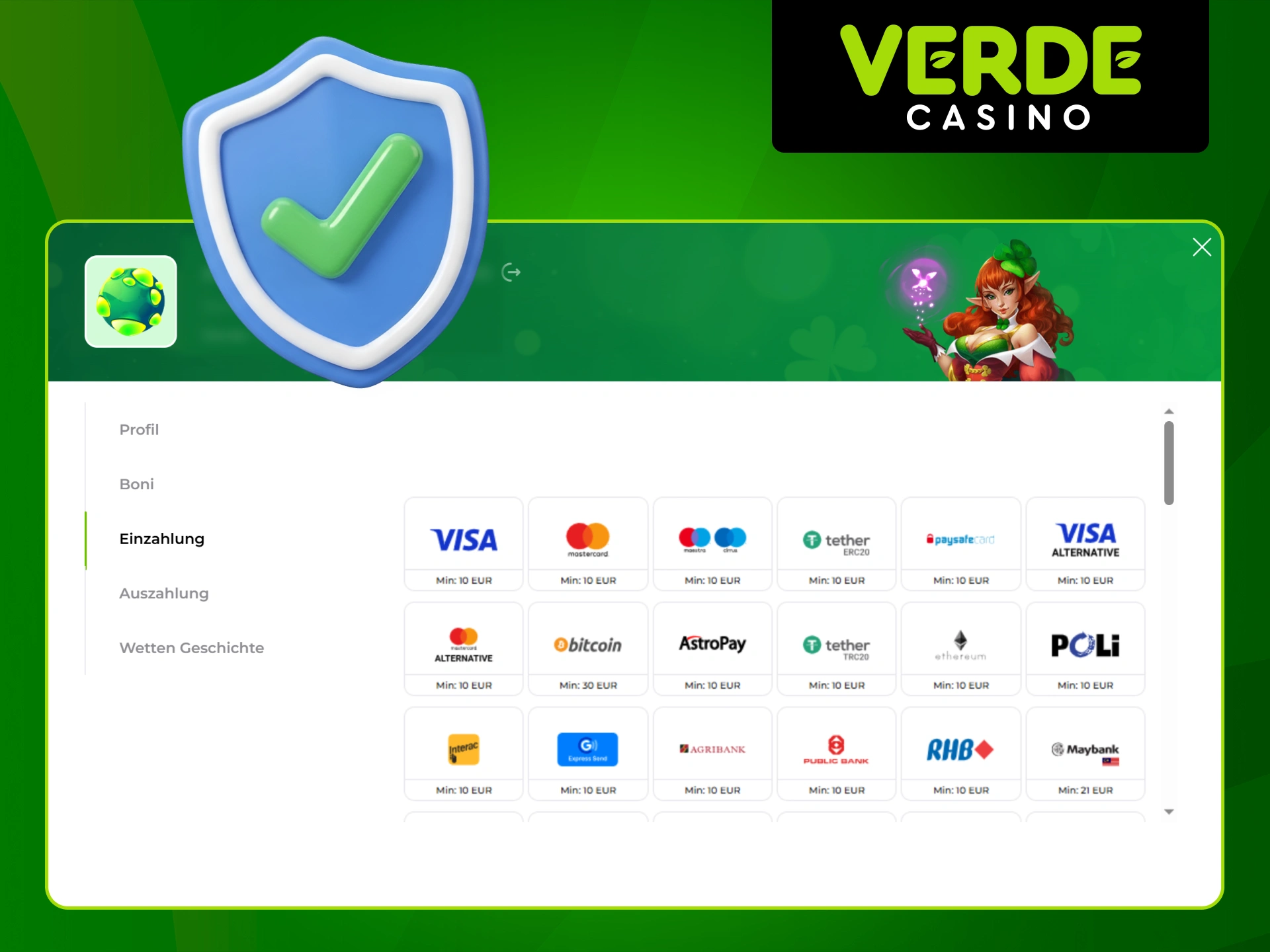 Erfahren Sie mehr über die Zahlungsmethoden für deutsche Spieler im Verde Casino.