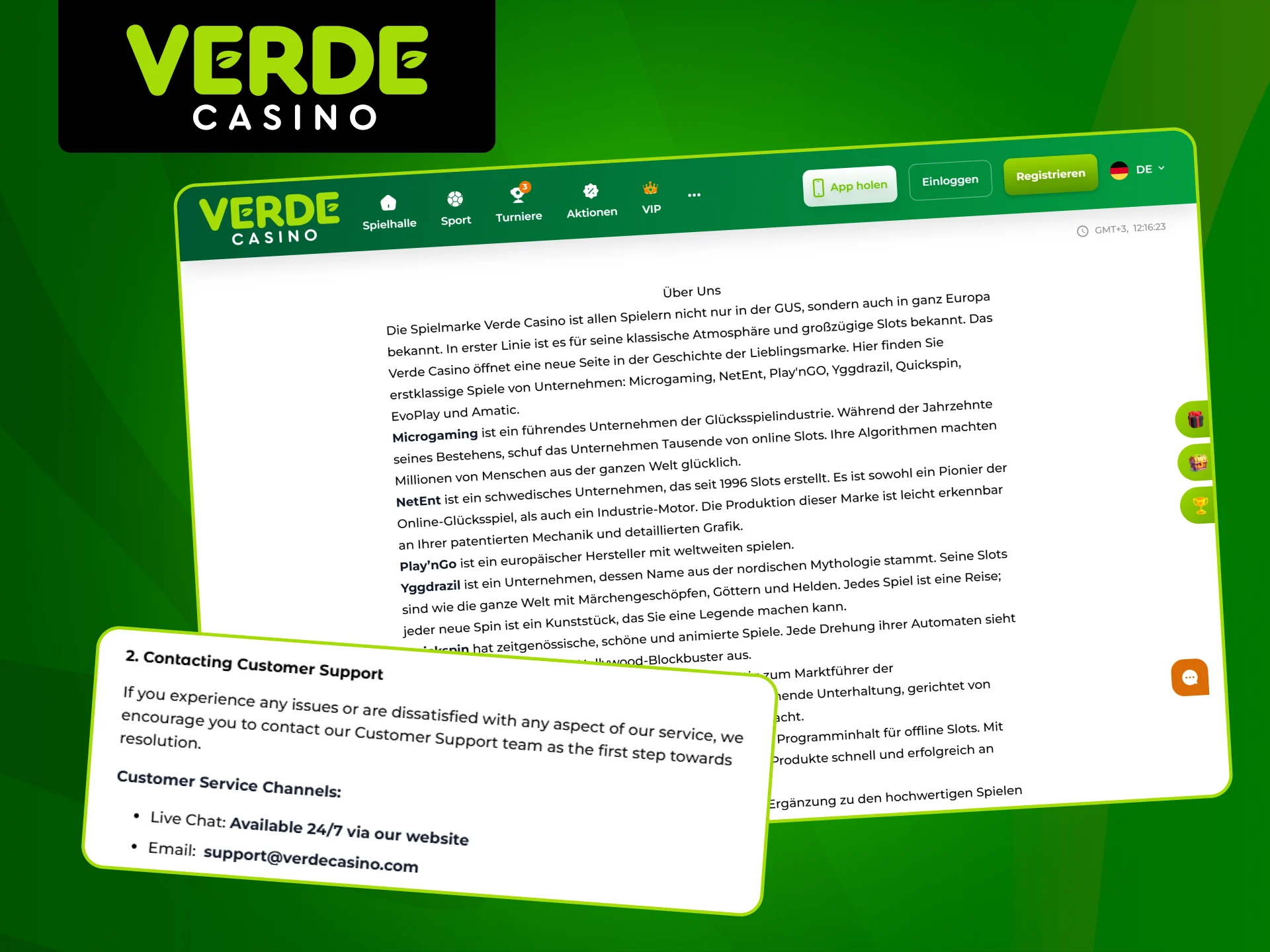Informieren Sie sich über Zahlungsmethoden und Support bei Verde Casino.